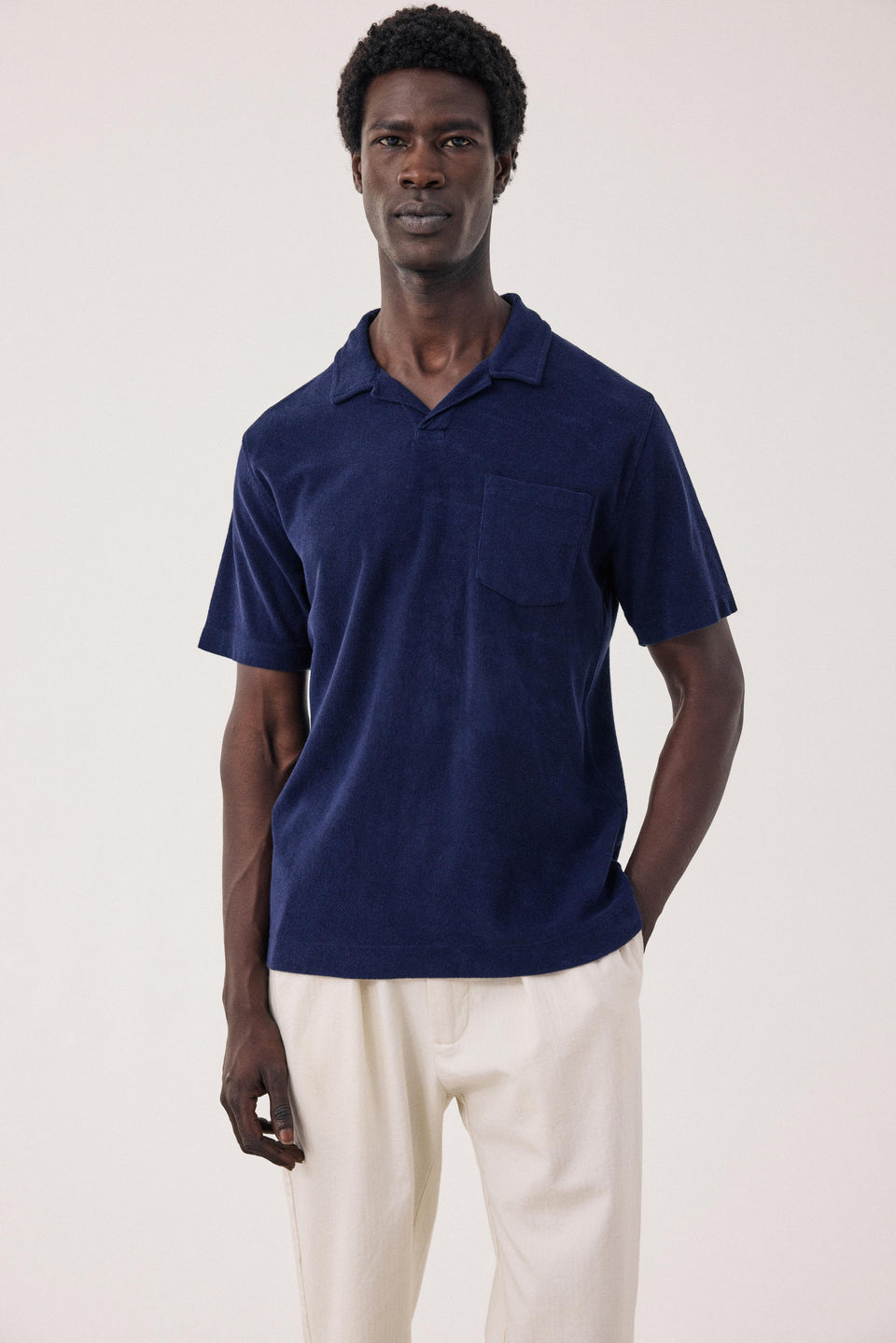  Men's Navy Blue Terry Polo - Image principale