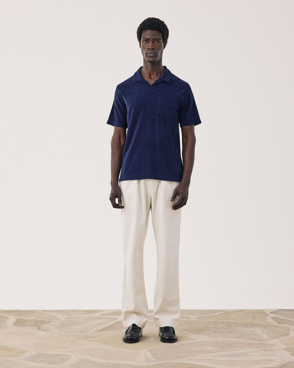 Polo de felpa de algodón azul marino para hombre - Image alternative