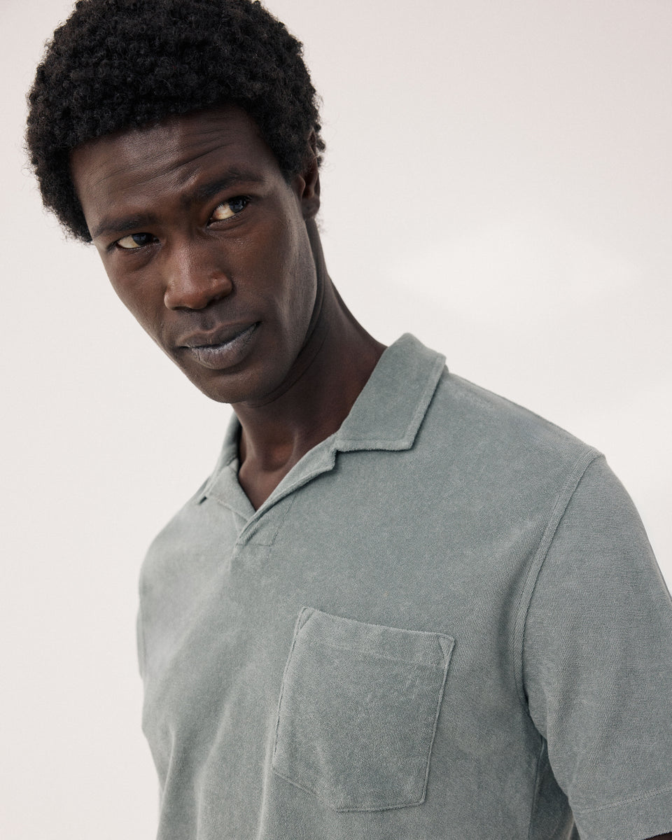 Men's Military Green Terry Polo - Image alternative