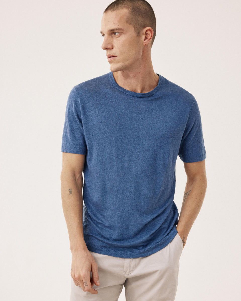 Crew Heren-T-shirt Denim Blauw Linnen - Image principale