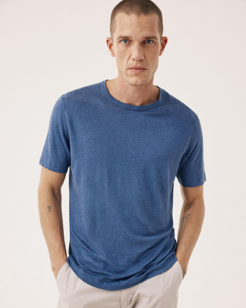 T-shirt Homme en Lin Bleu Denim Crew - Image 3