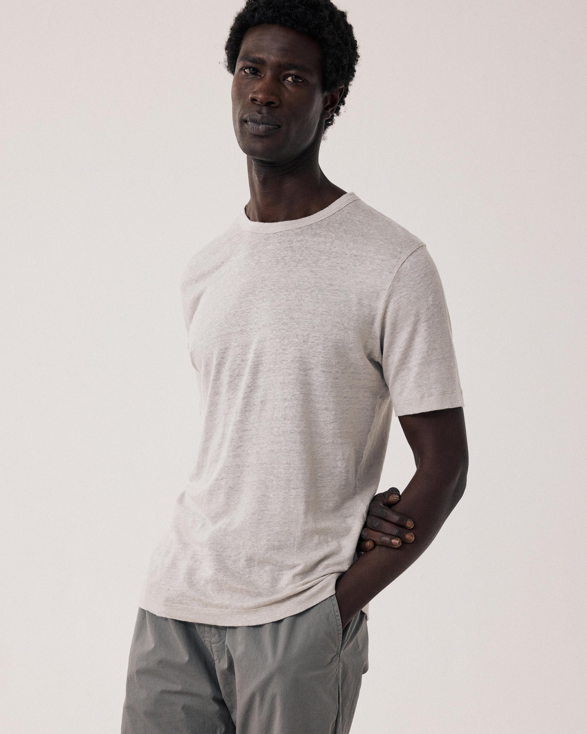 Maglietta da uomo in lino beige Linen Crew Ss BF84307-10