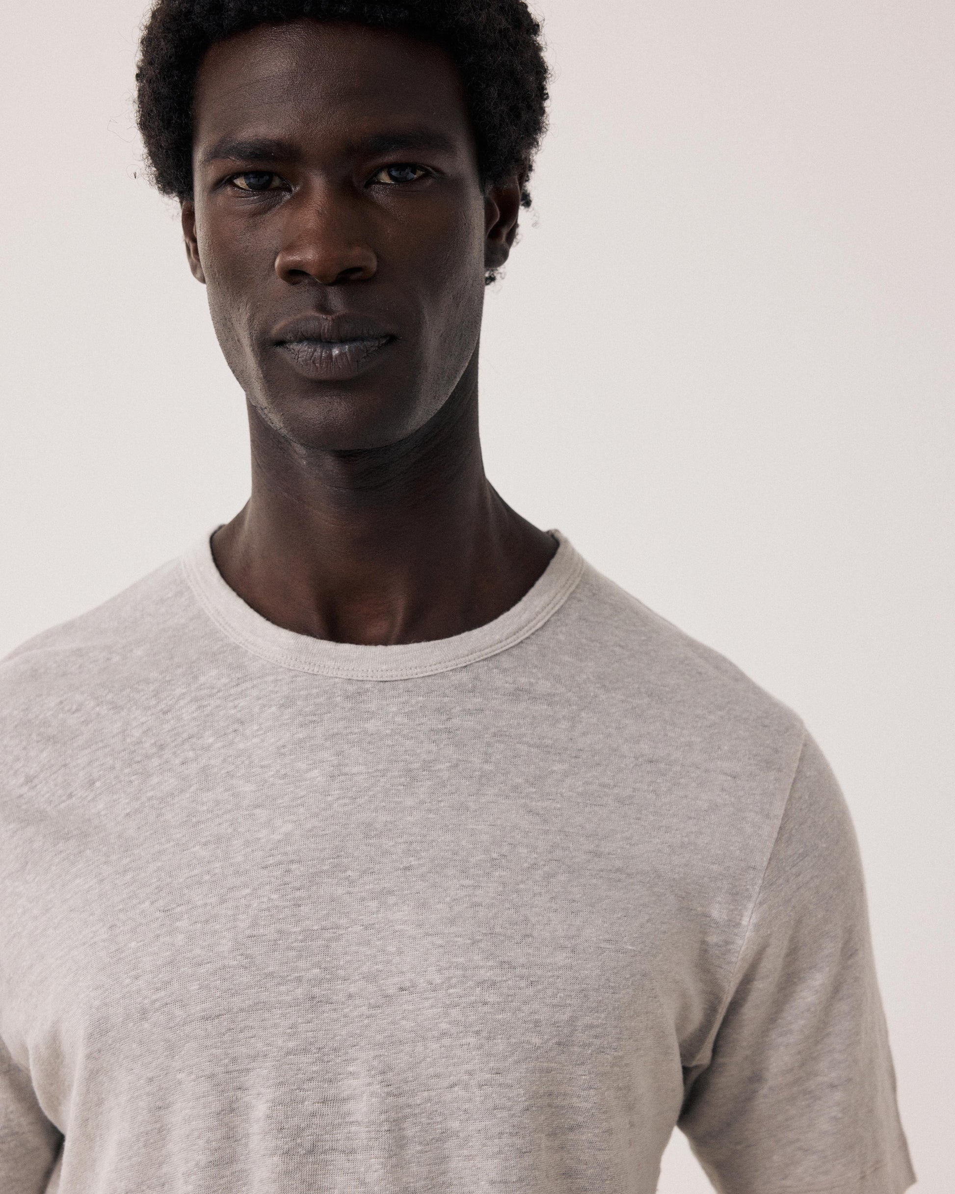 Maglietta da uomo in lino beige Linen Crew Ss BF84307-10