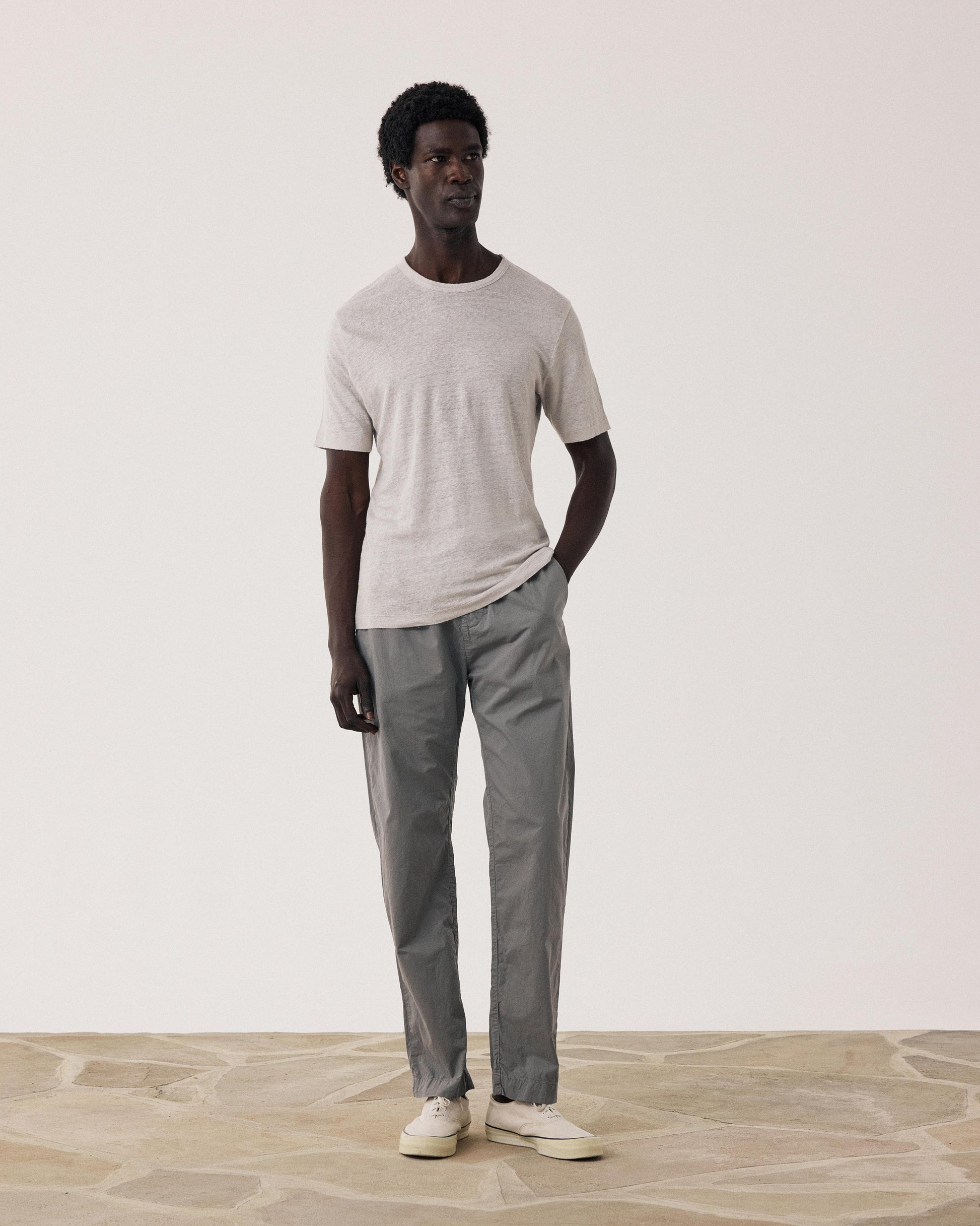 Maglietta da uomo in lino beige Linen Crew Ss BF84307-10