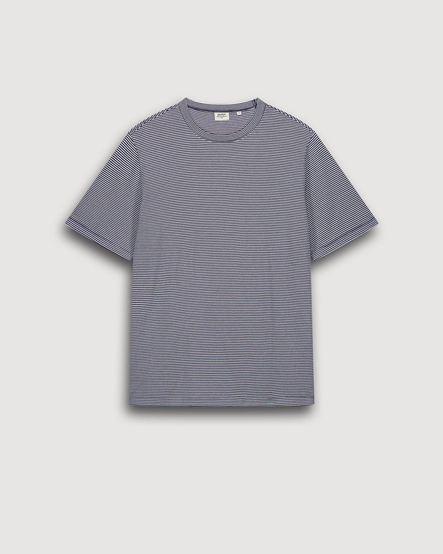 Heren T-shirt van gestreepte trui in marineblauw en wit BF89309-01