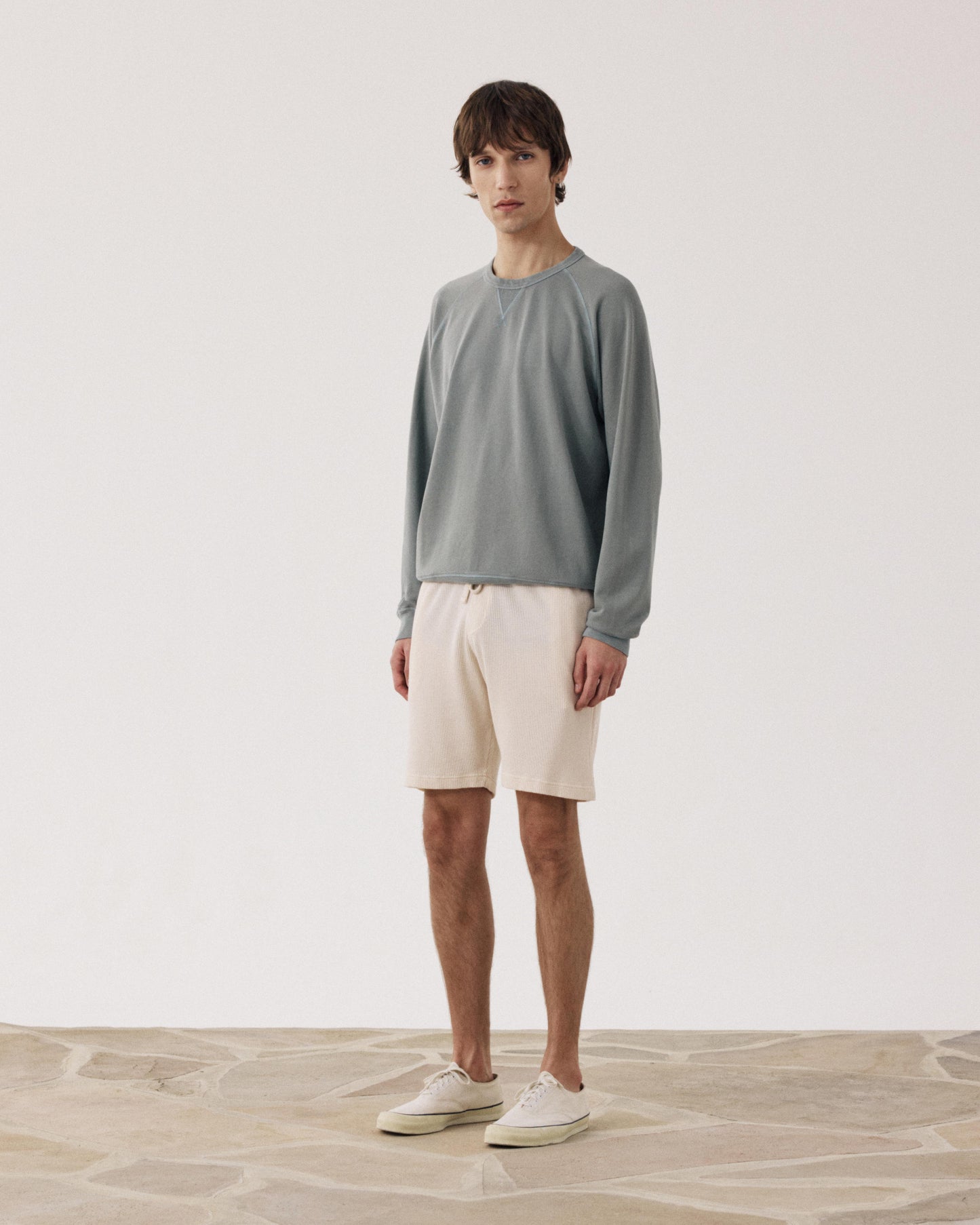 Men's Bermuda shorts in vanilla-colored Embossed Cotton Jersey BF93310-01