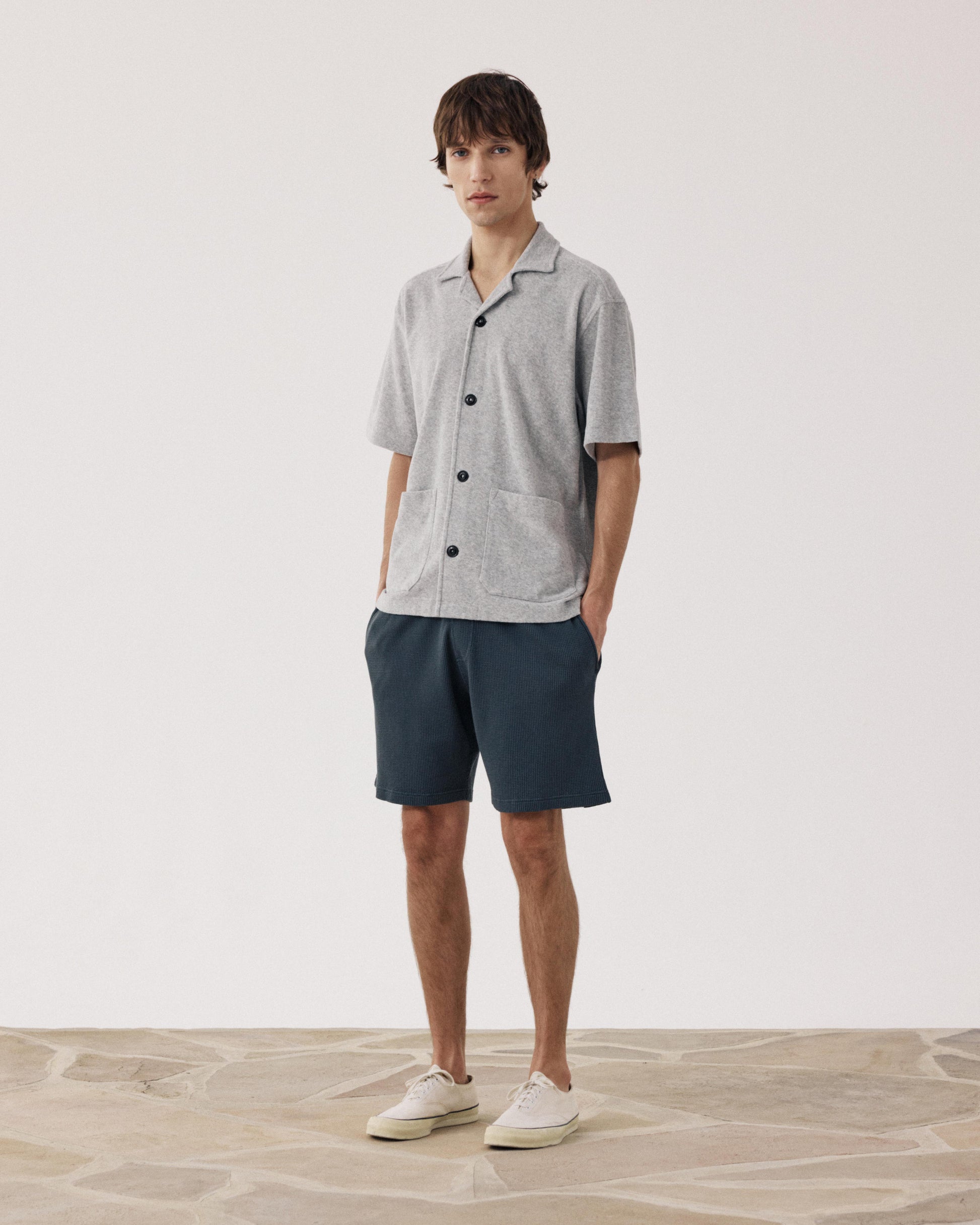 Men's Bermuda shorts in carbon embossed Waffle Cotton Jersey BF93310-02