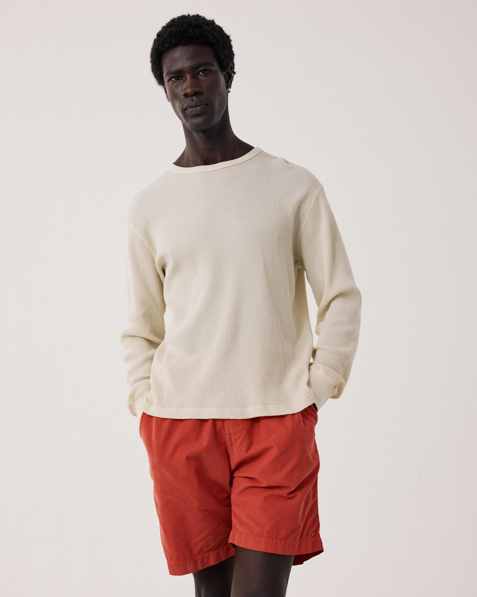 Men's T-shirt in embossed Waffle Cotton Jersey Vanilla BF94310-01