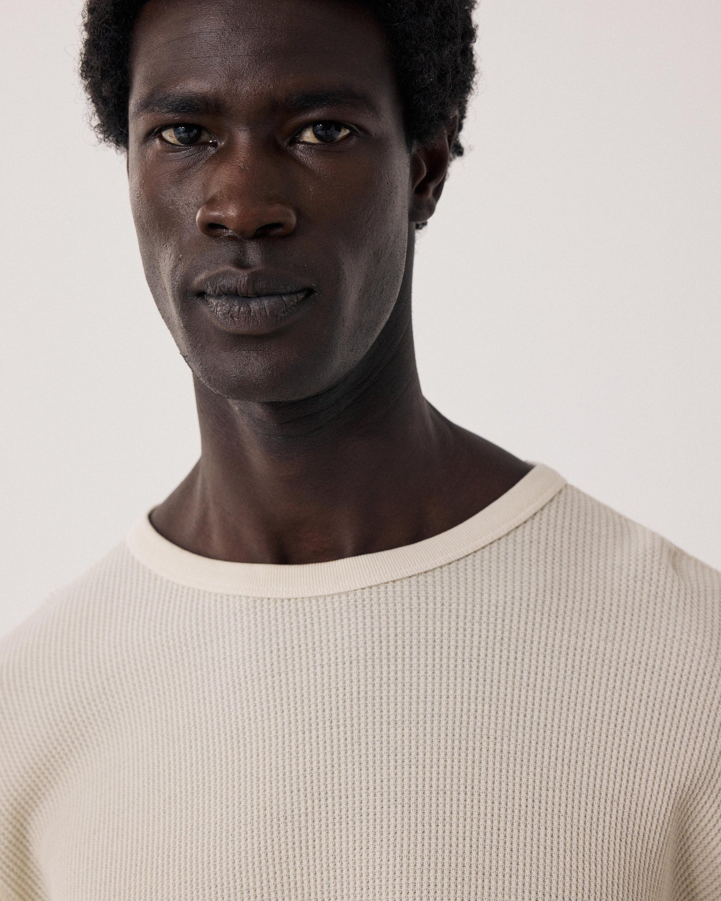 Men's T-shirt in embossed Waffle Cotton Jersey Vanilla BF94310-01