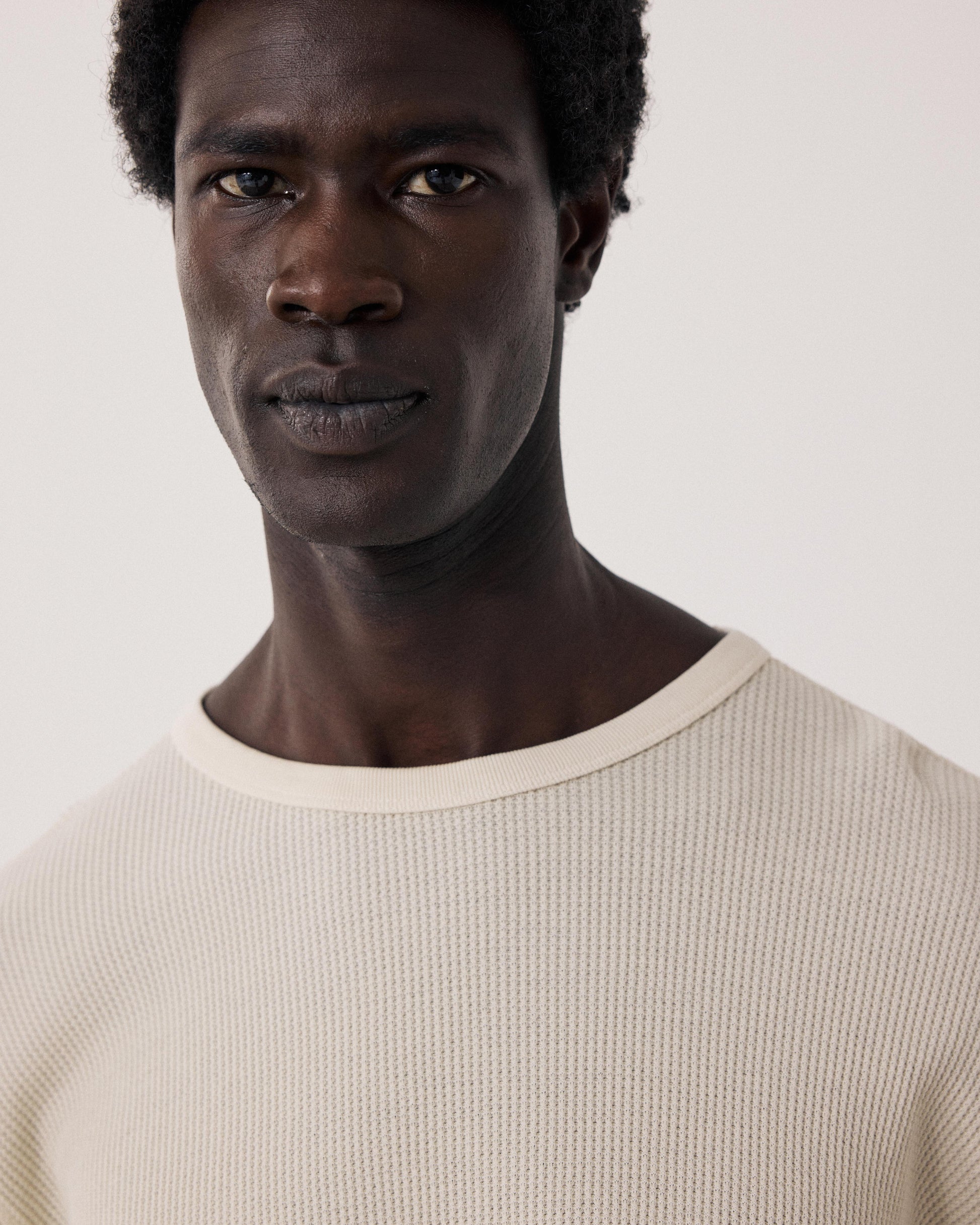 Men's T-shirt in embossed Waffle Cotton Jersey Vanilla BF94310-01