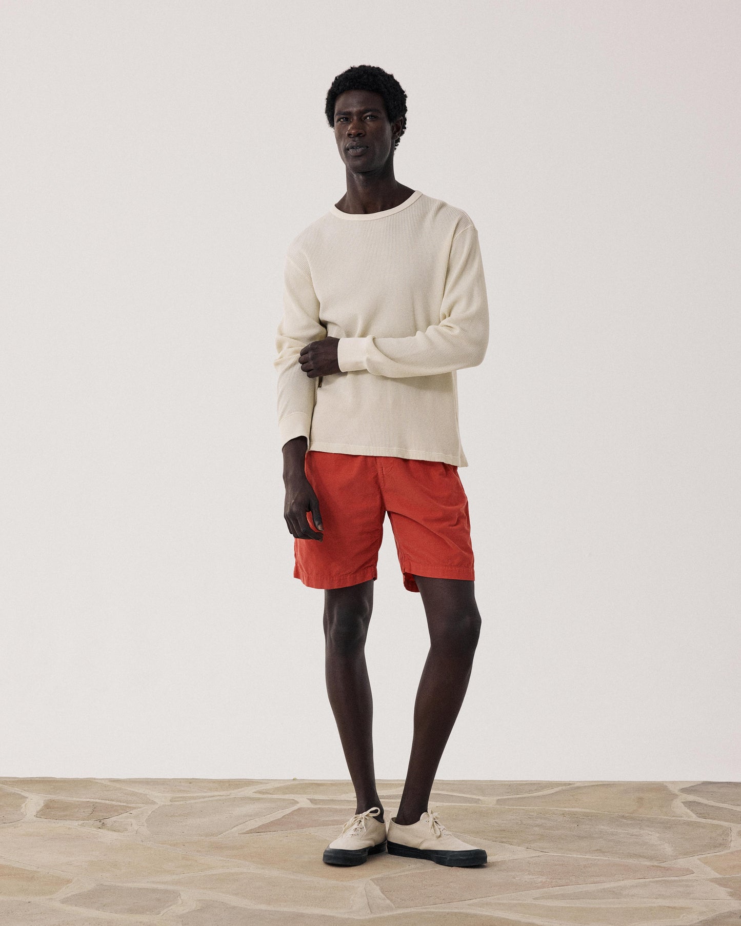 Men's T-shirt in embossed Waffle Cotton Jersey Vanilla BF94310-01