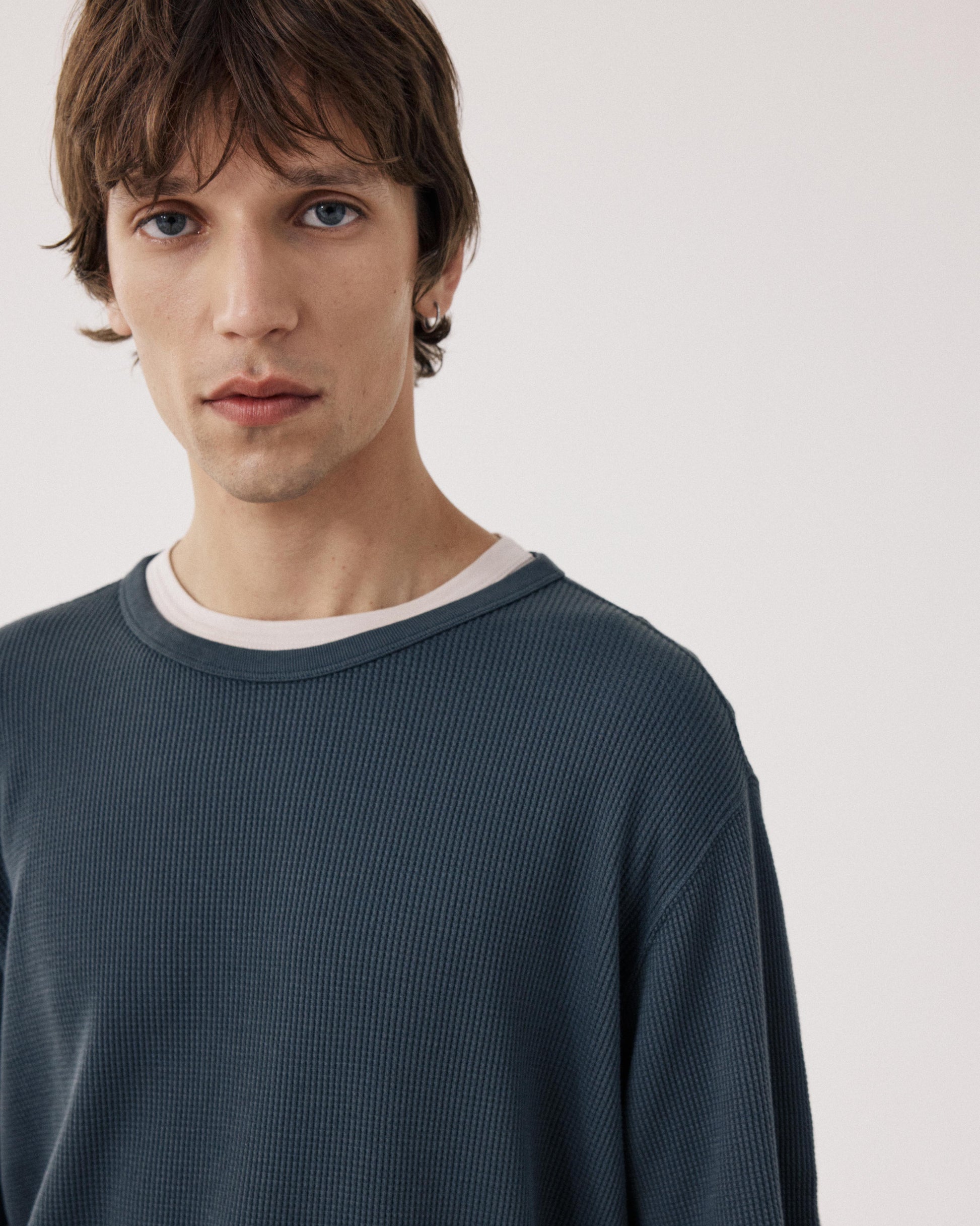 Men's T-shirt in embossed Waffle Cotton Jersey Carbon BF95310-02