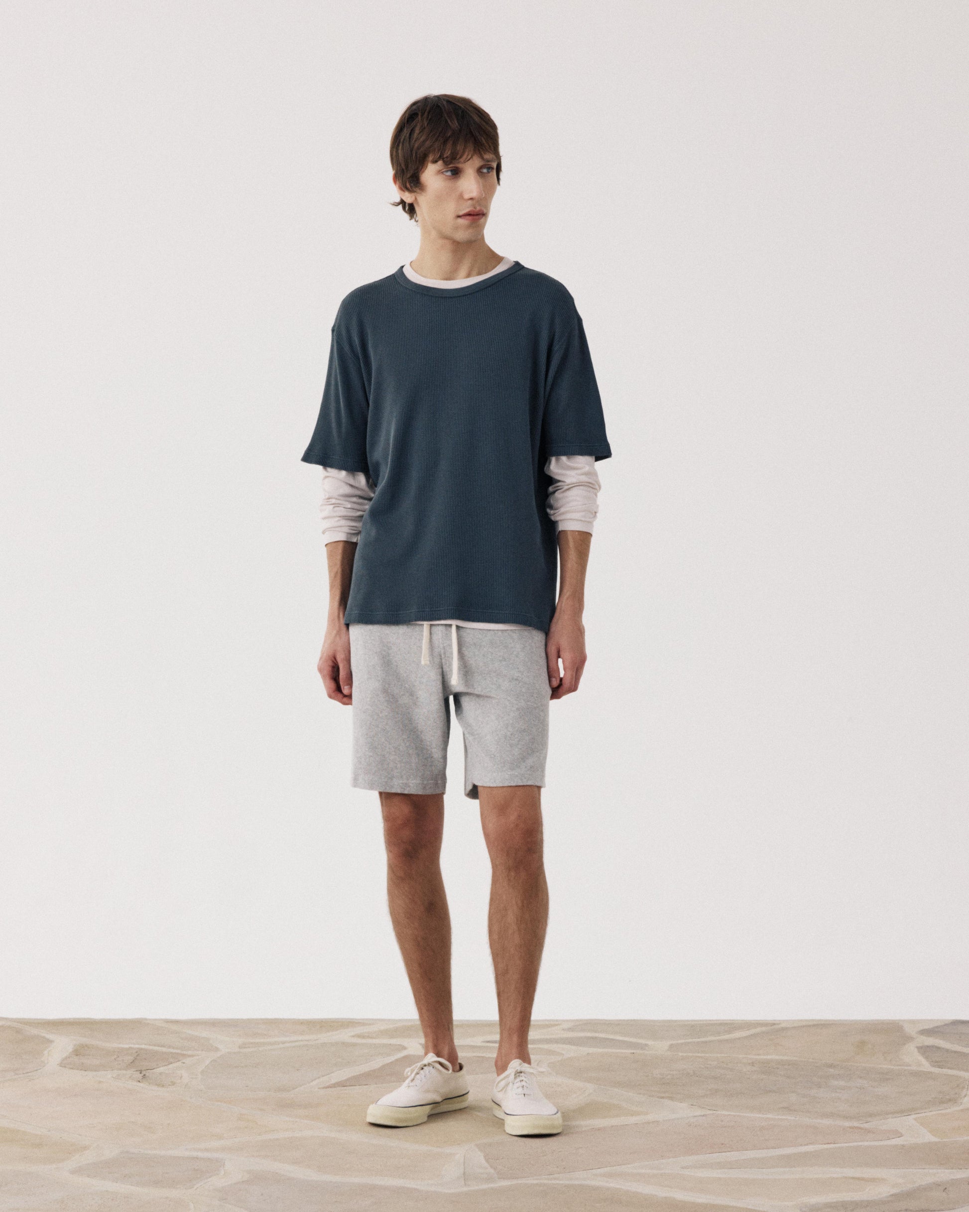 Men's T-shirt in embossed Waffle Cotton Jersey Carbon BF95310-02