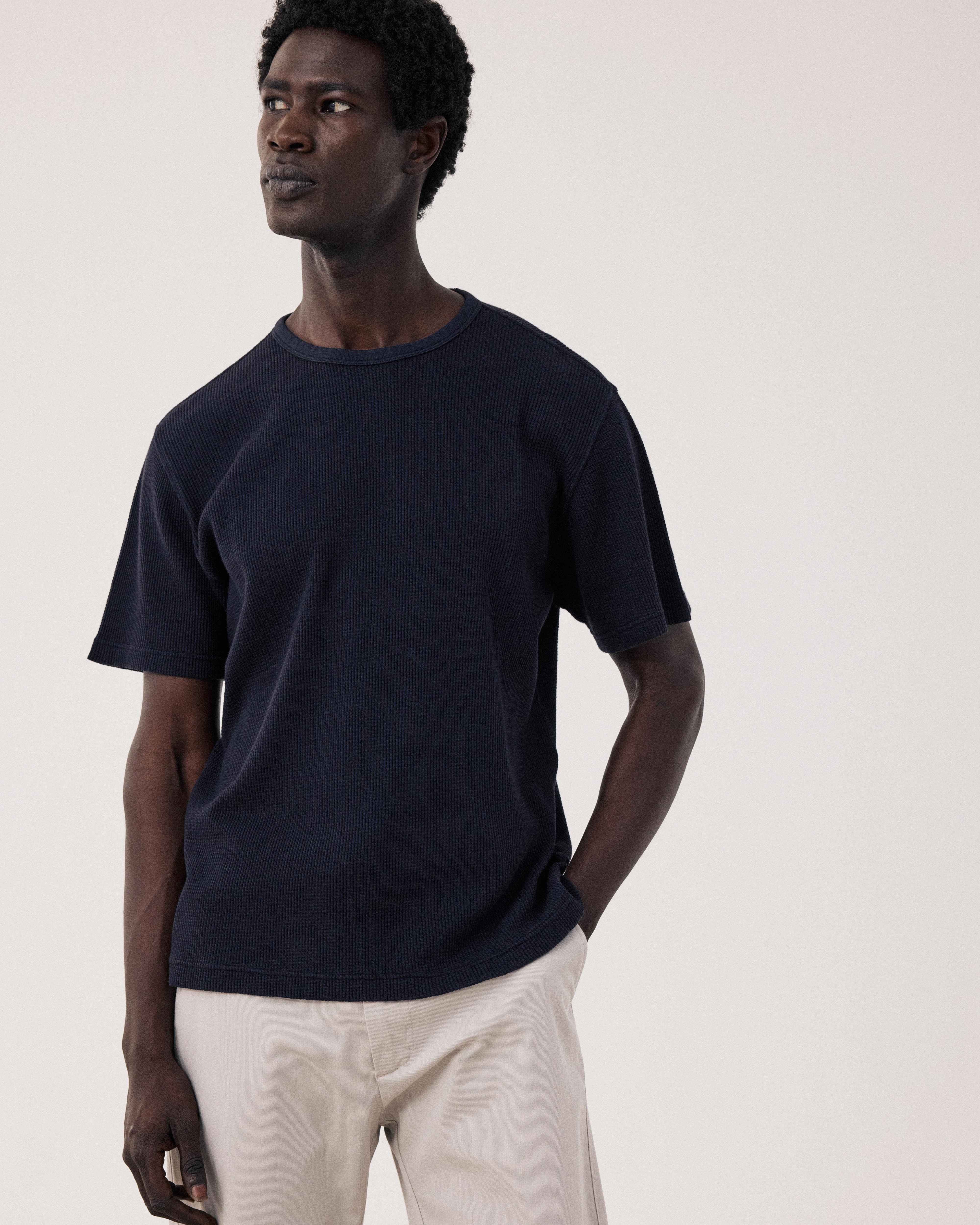 Waffle Men's Midnight Blue Embossed Cotton T-shirt BF95310-06