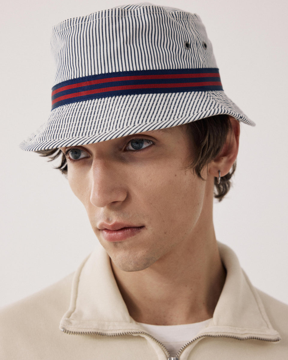 Bob Homme en Seersucker Rayé Bleu Marine & Ecru - Image principale