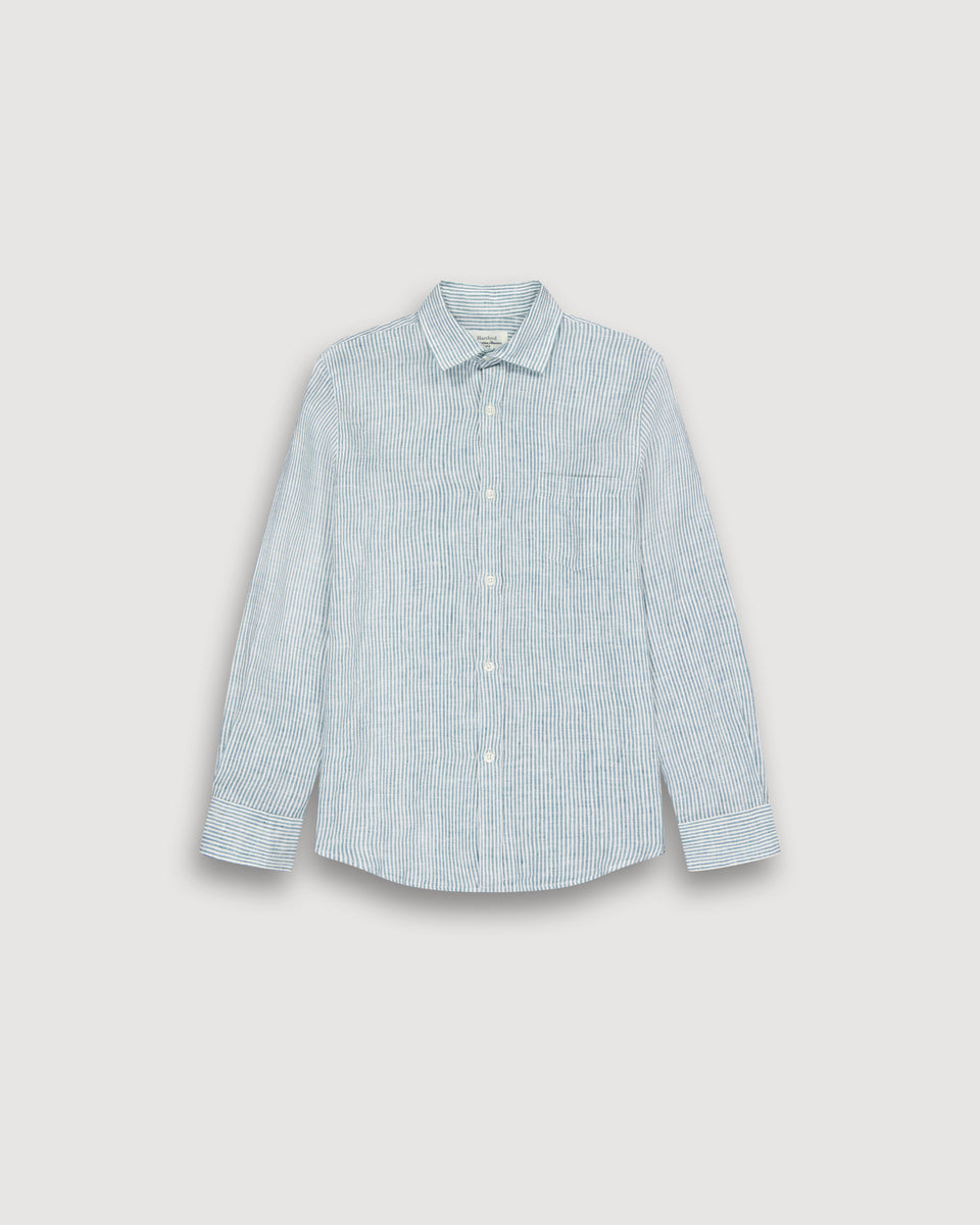 Chemise Garçon en Lin Vert & Blanc Paul - Image principale