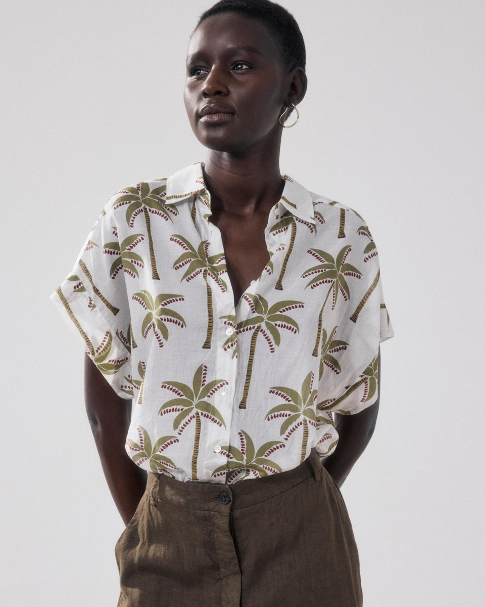 Carlos Women's White Palms Print Cotton Shirt - Image principale