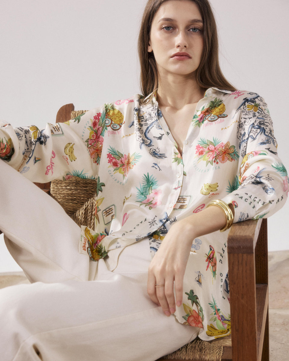 Charlot Women's Ecru & Multicouleur Viscose Shirt - Image principale