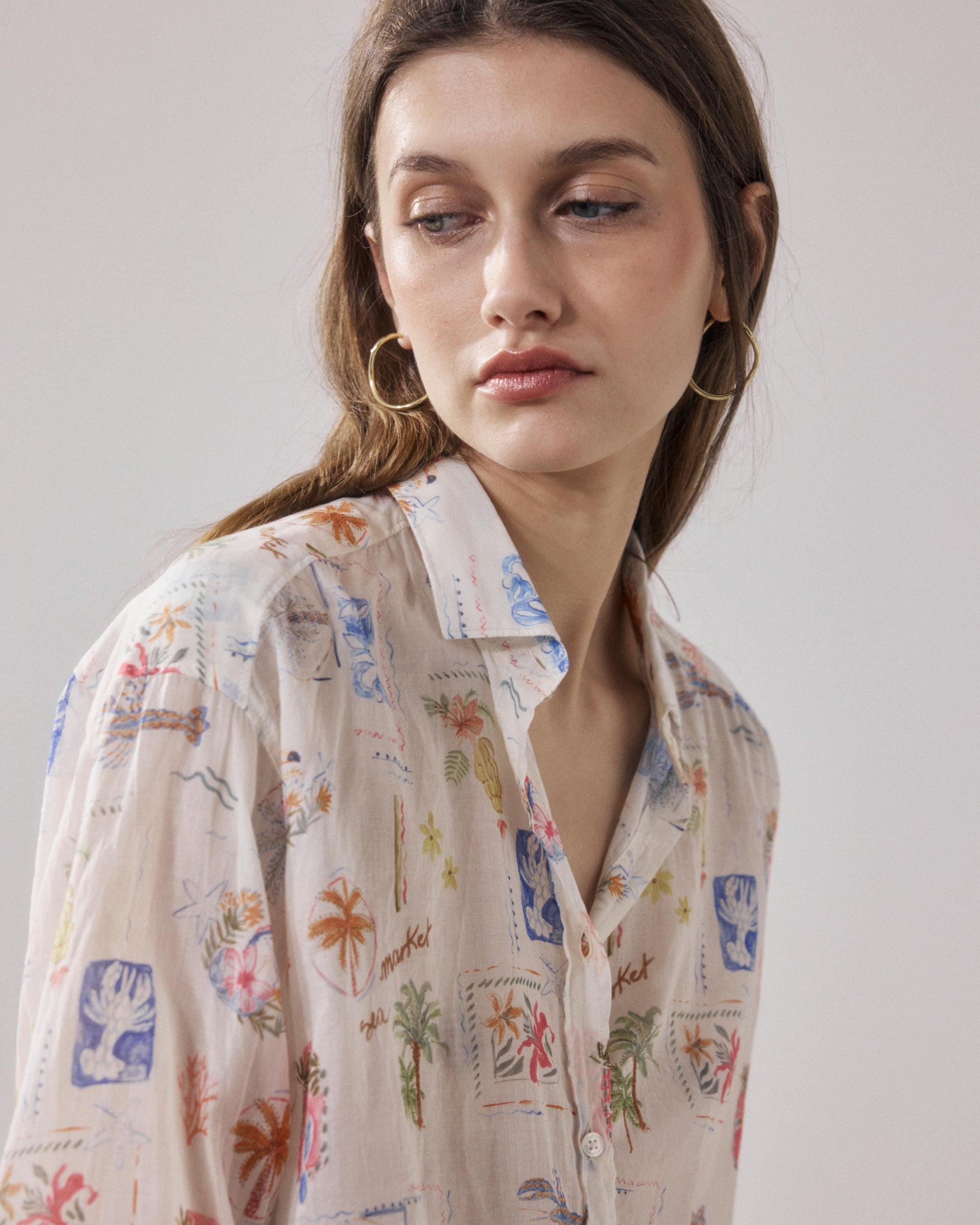 Chemise Femme en Coton Imprimé Blanc & Multicouleur Charlot