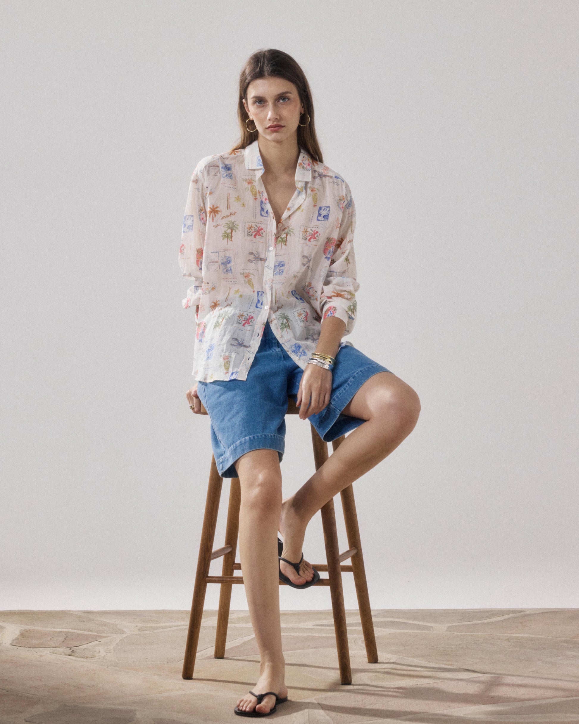 Chemise Femme en Coton Imprimé Blanc & Multicouleur Charlot