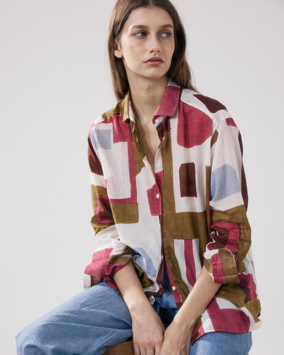 Charlot Women's White & Violet & Bronze Printed Cotton Shirt - Image principale