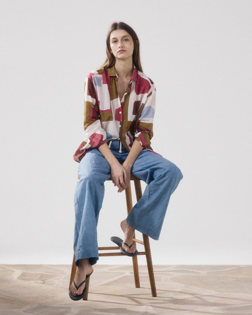 Charlot Women's White & Violet & Bronze Printed Cotton Shirt - Image alternative