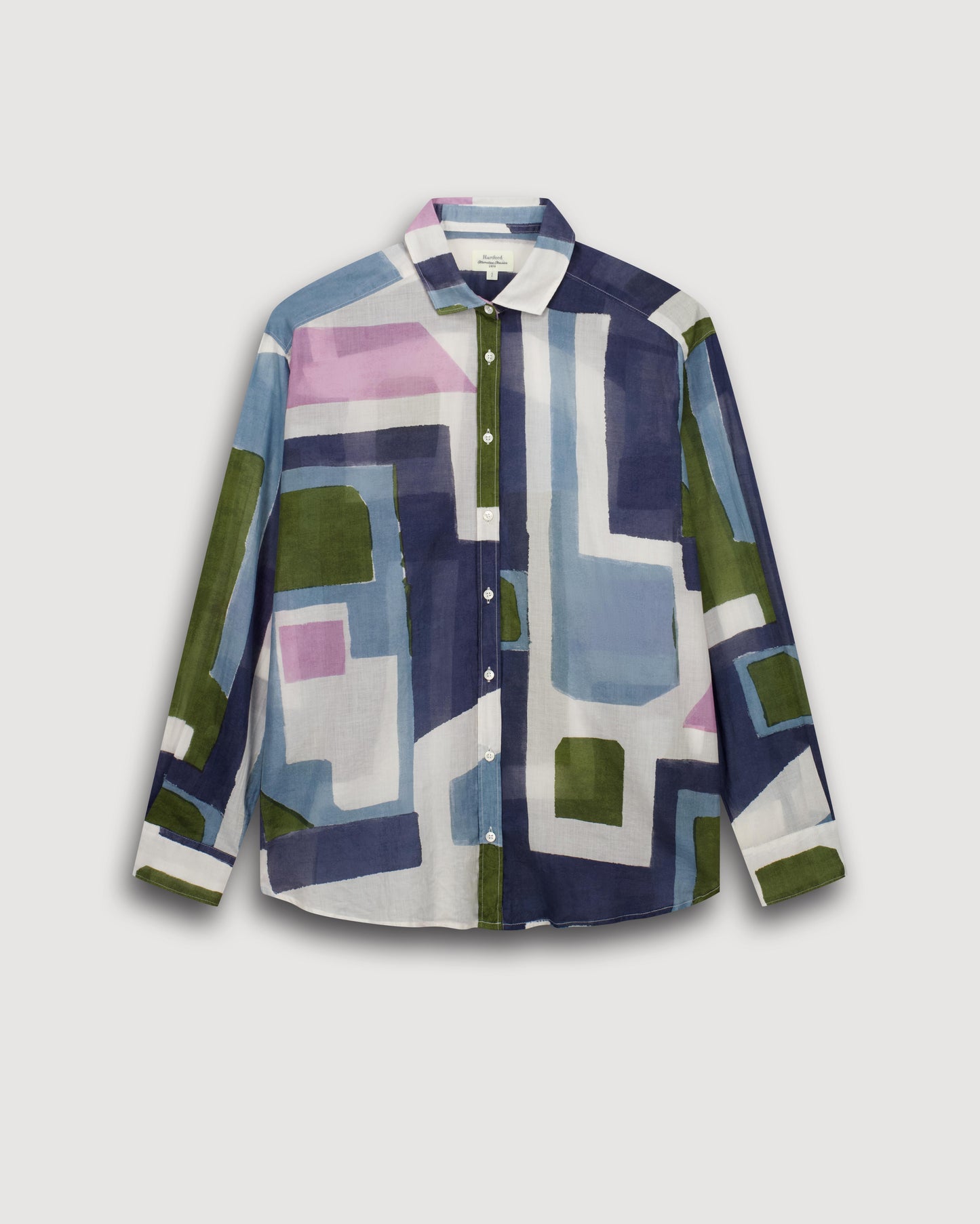 Chemise Femme en Coton Imprimé Blanc & Bleu & Beige Charlot