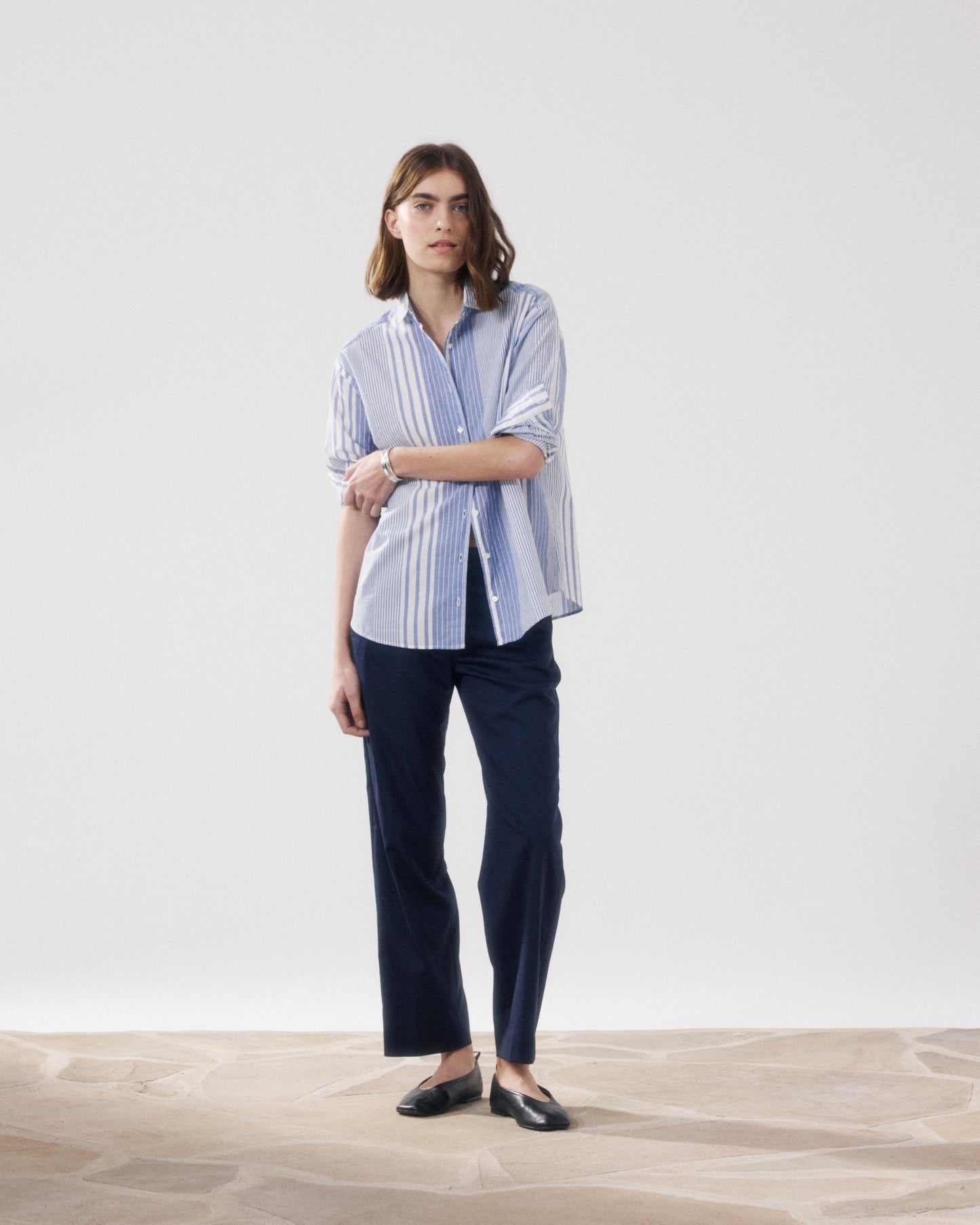 Women's White & Blue Cotton Shirt Charlot BFCE636-01
