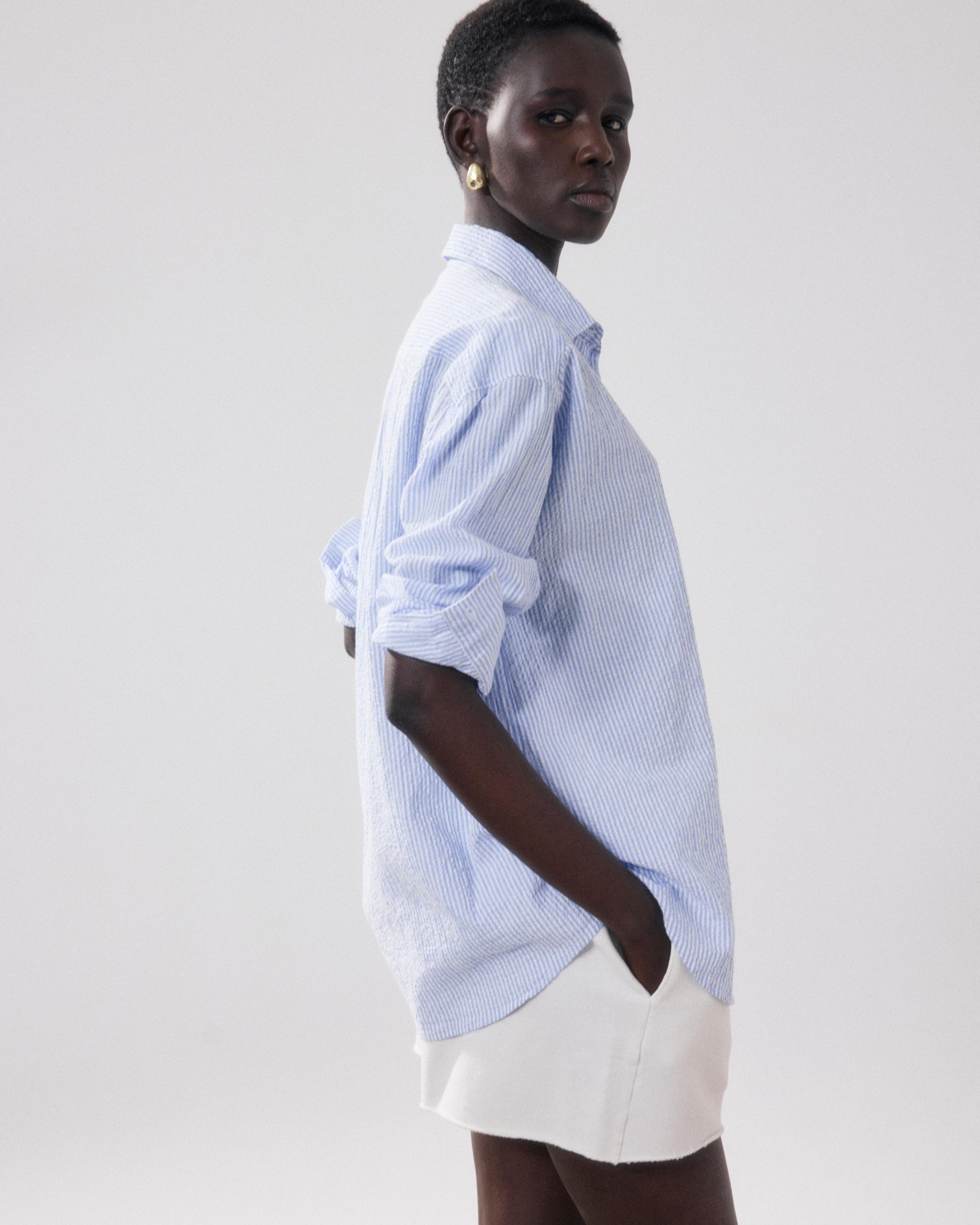 Chemise Femme en Seersucker Blanc & Bleu Charlot