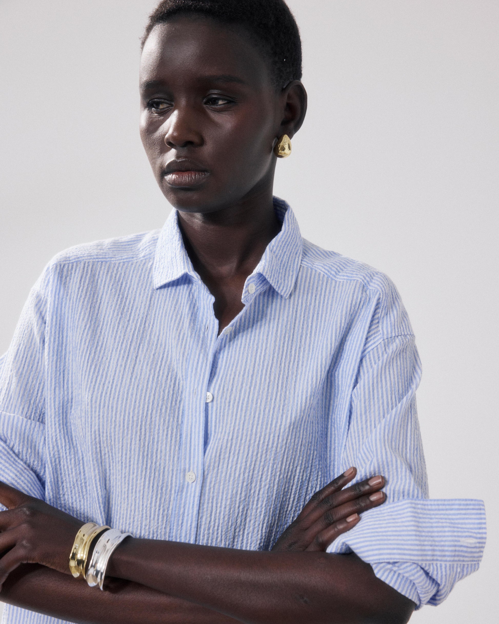 Chemise Femme en Seersucker Blanc & Bleu Charlot