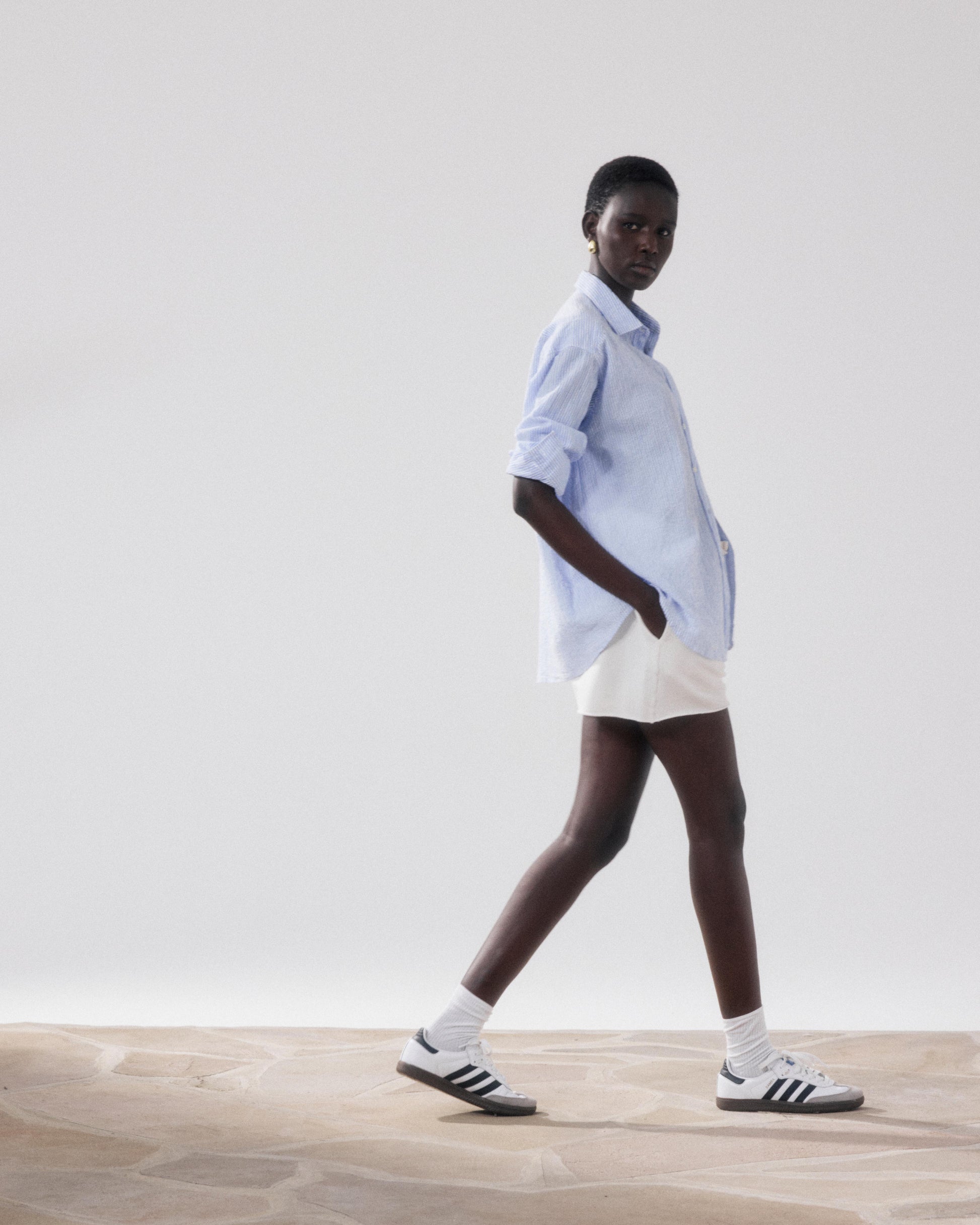 Chemise Femme en Seersucker Blanc & Bleu Charlot