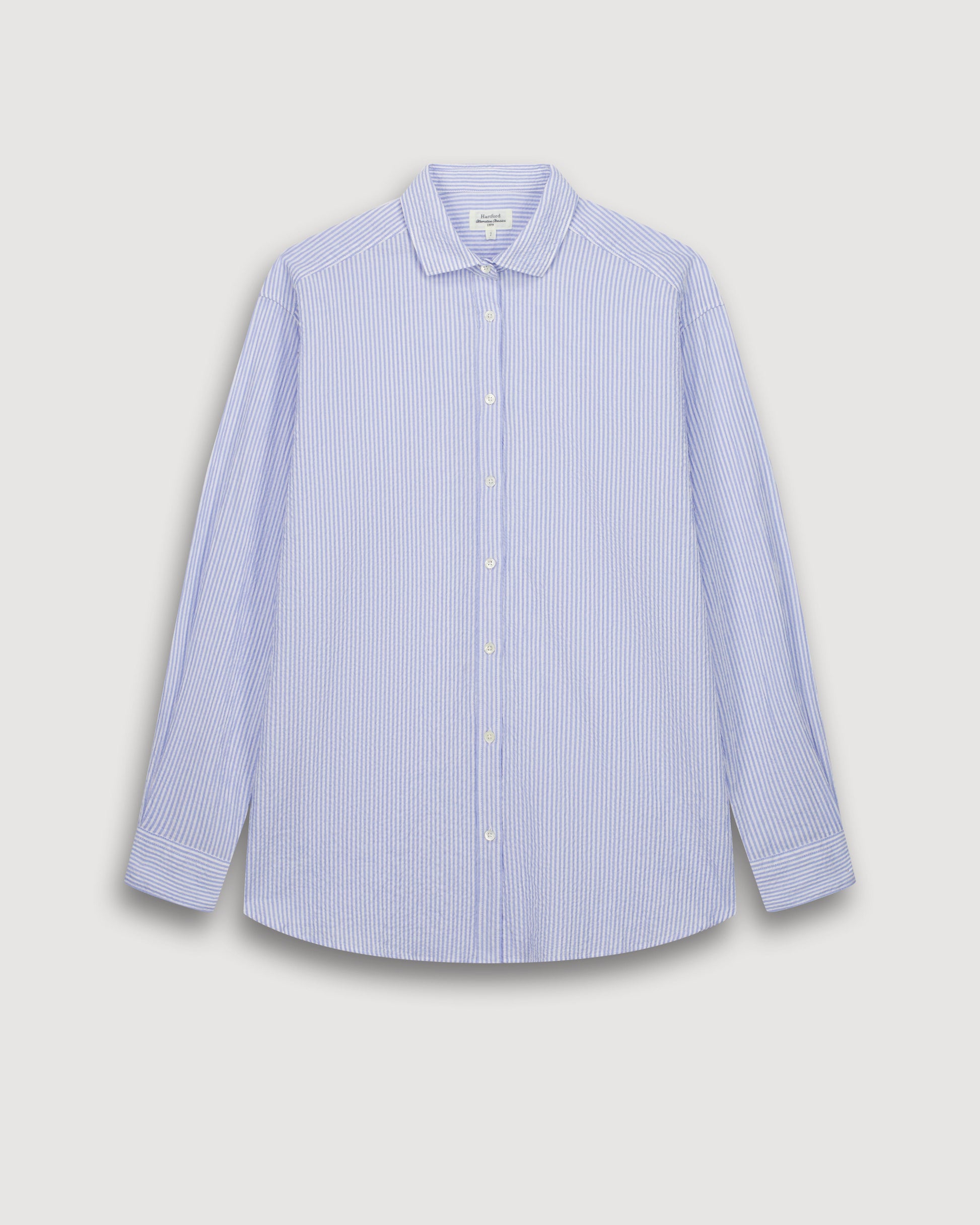 Chemise Femme en Seersucker Blanc & Bleu Charlot