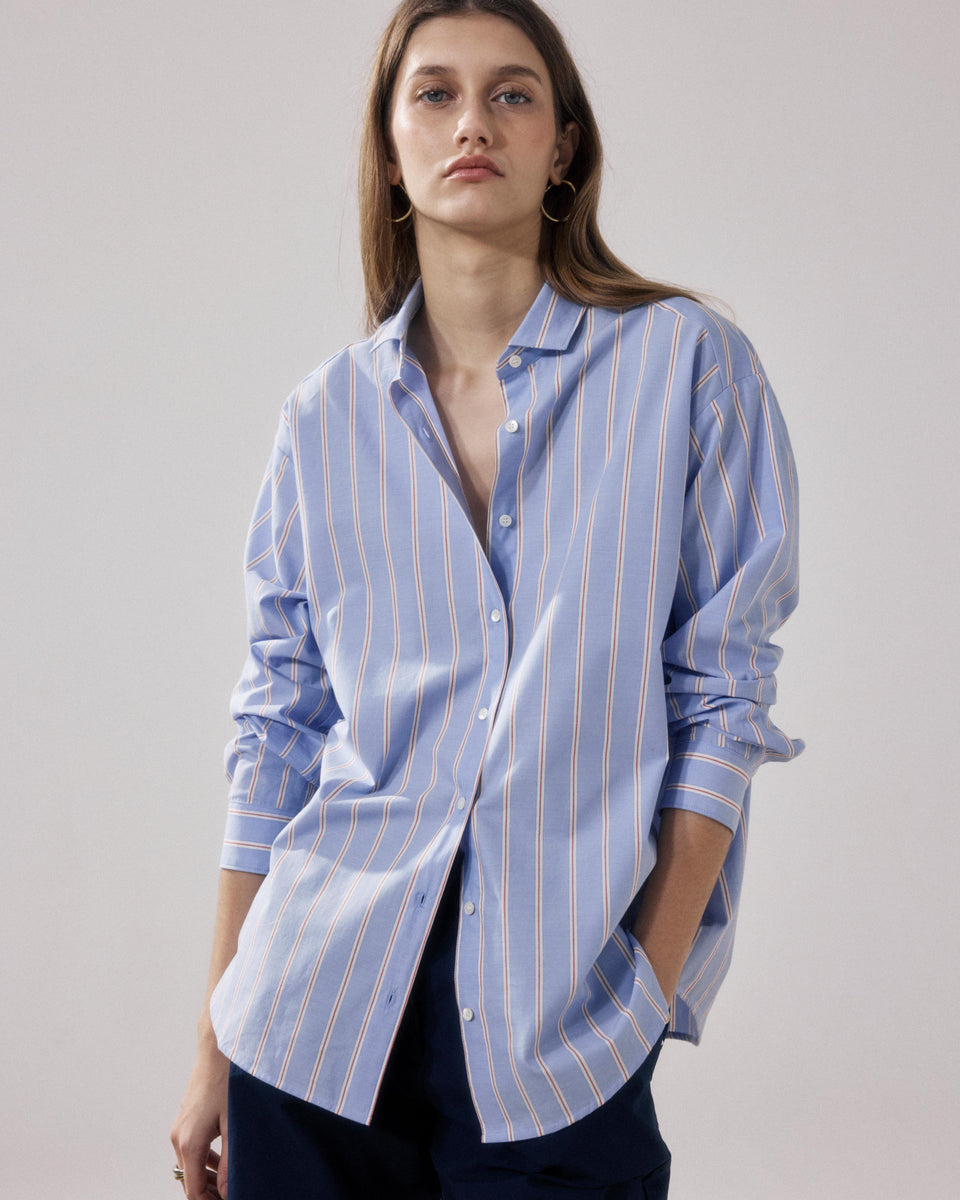 Charlot Women's Blue & Red Poplin Shirt - Image principale