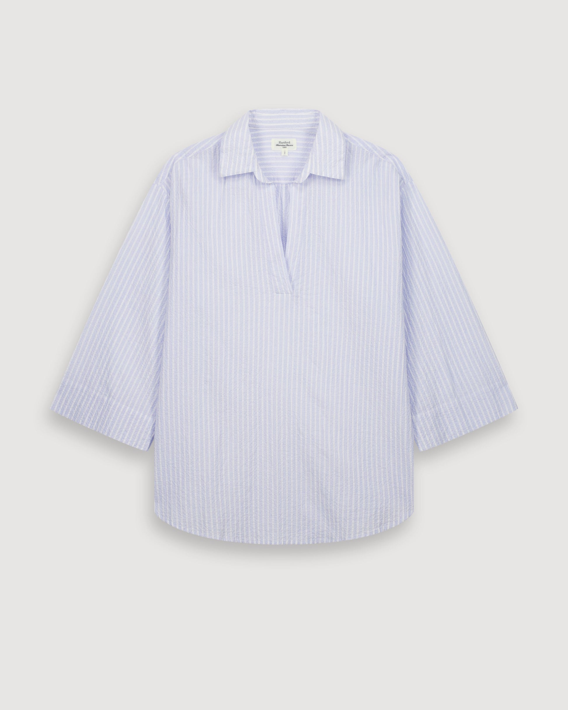 Chemise Femme en Seersucker Blanc & Bleu Cola