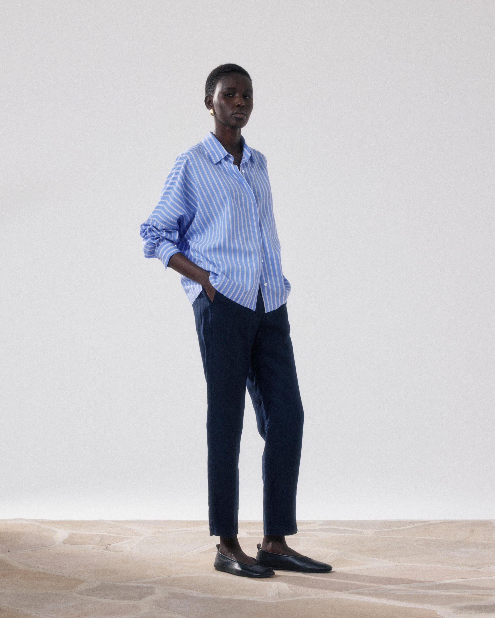 Women's Blue, White, and Brown Viscose Shirt Cosma BFCJ635-01