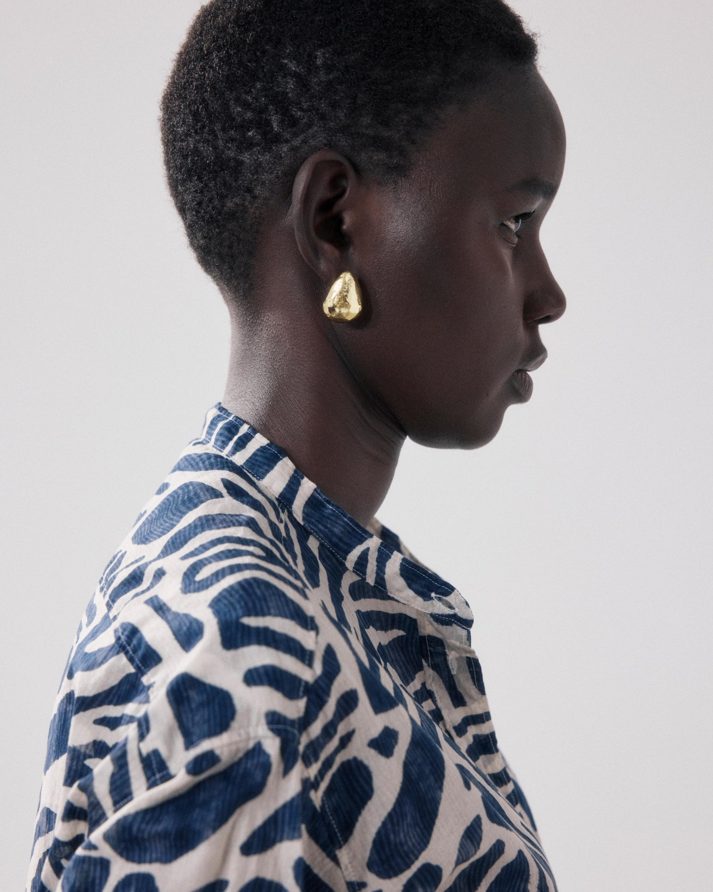 Chemise Femme en Coton Imprimé Beige & Bleu Cristal