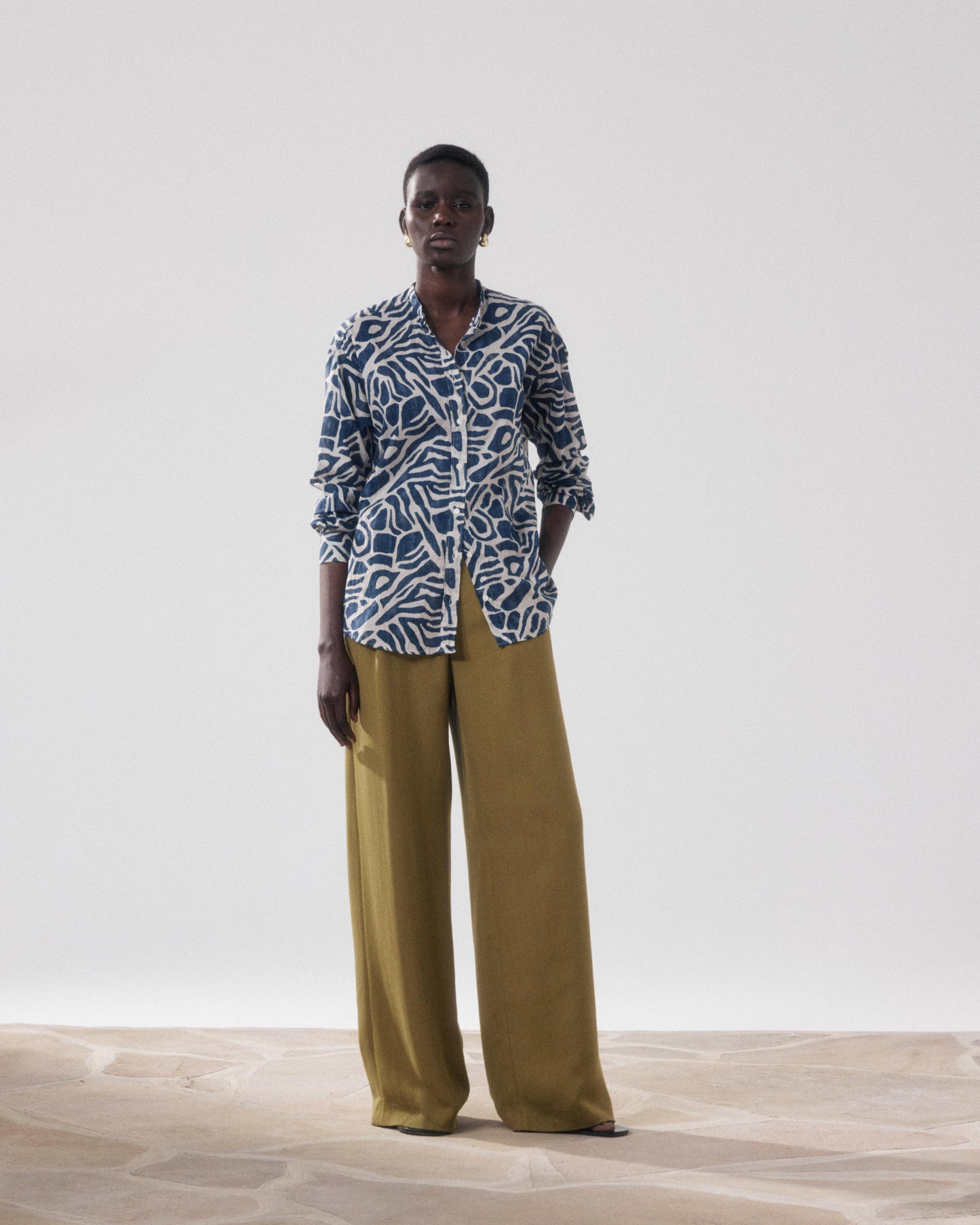 Chemise Femme en Coton Imprimé Beige & Bleu Cristal