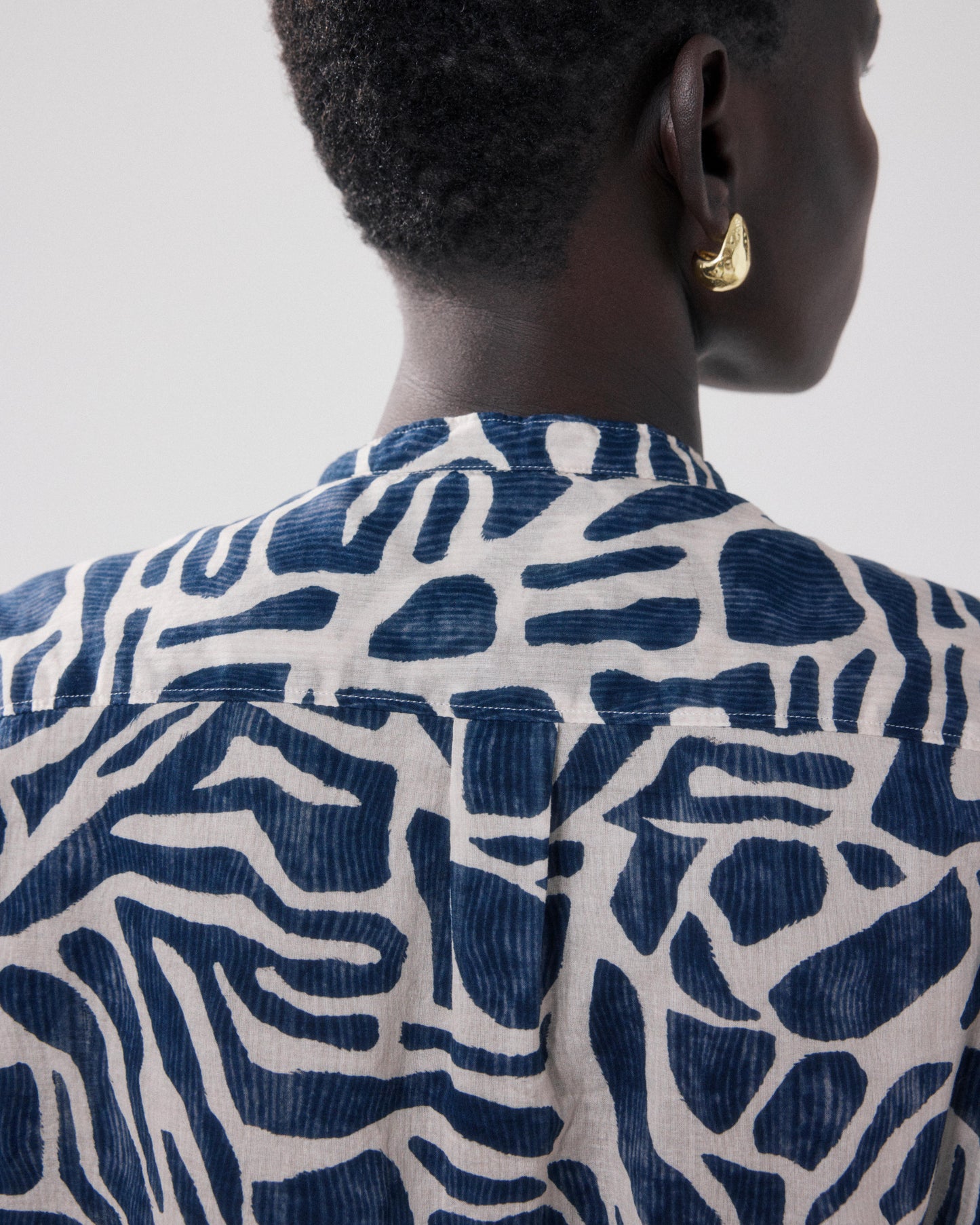 Chemise Femme en Coton Imprimé Beige & Bleu Cristal