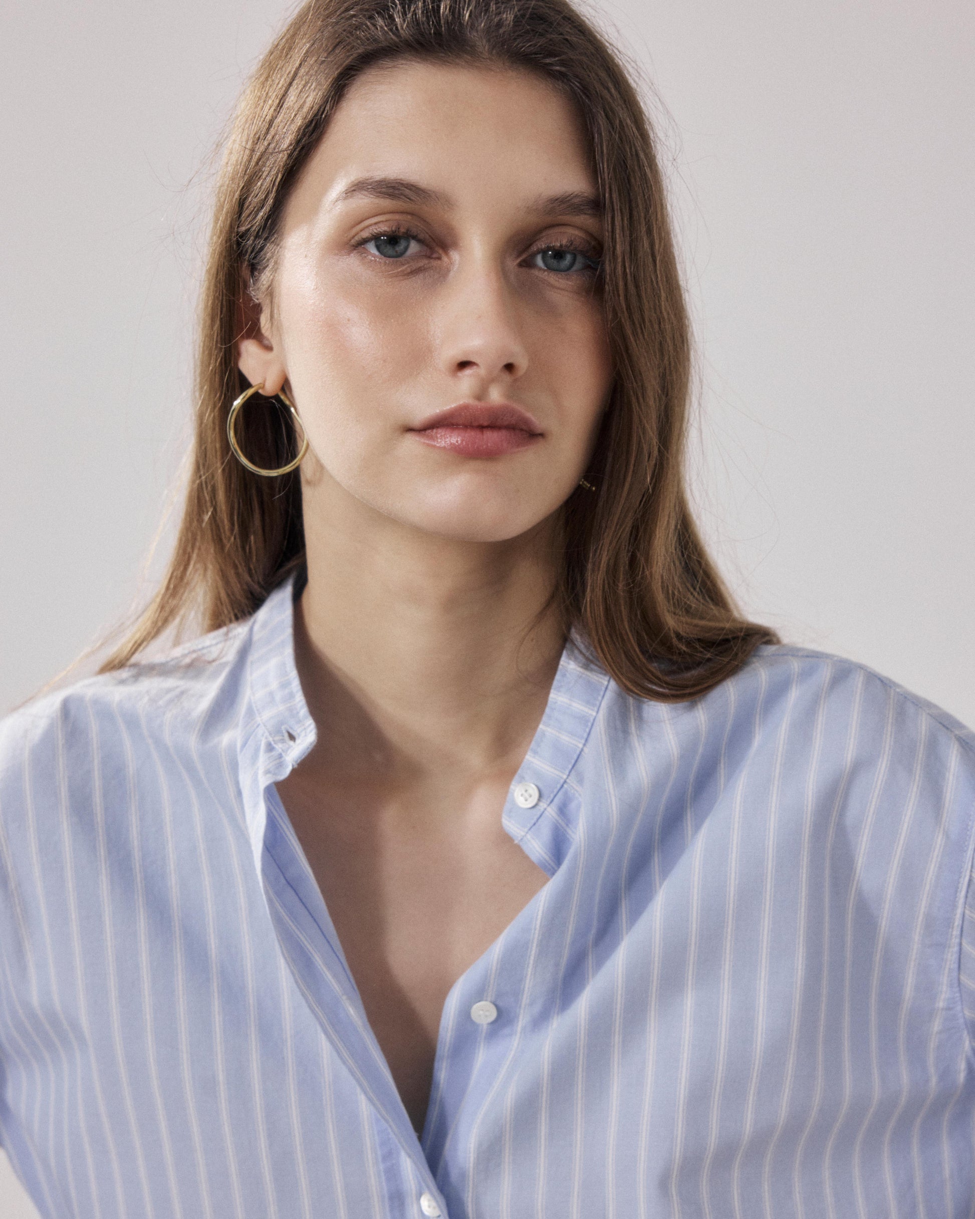 Chemise Femme en Coton Bleu Clair & Blanc Cristal