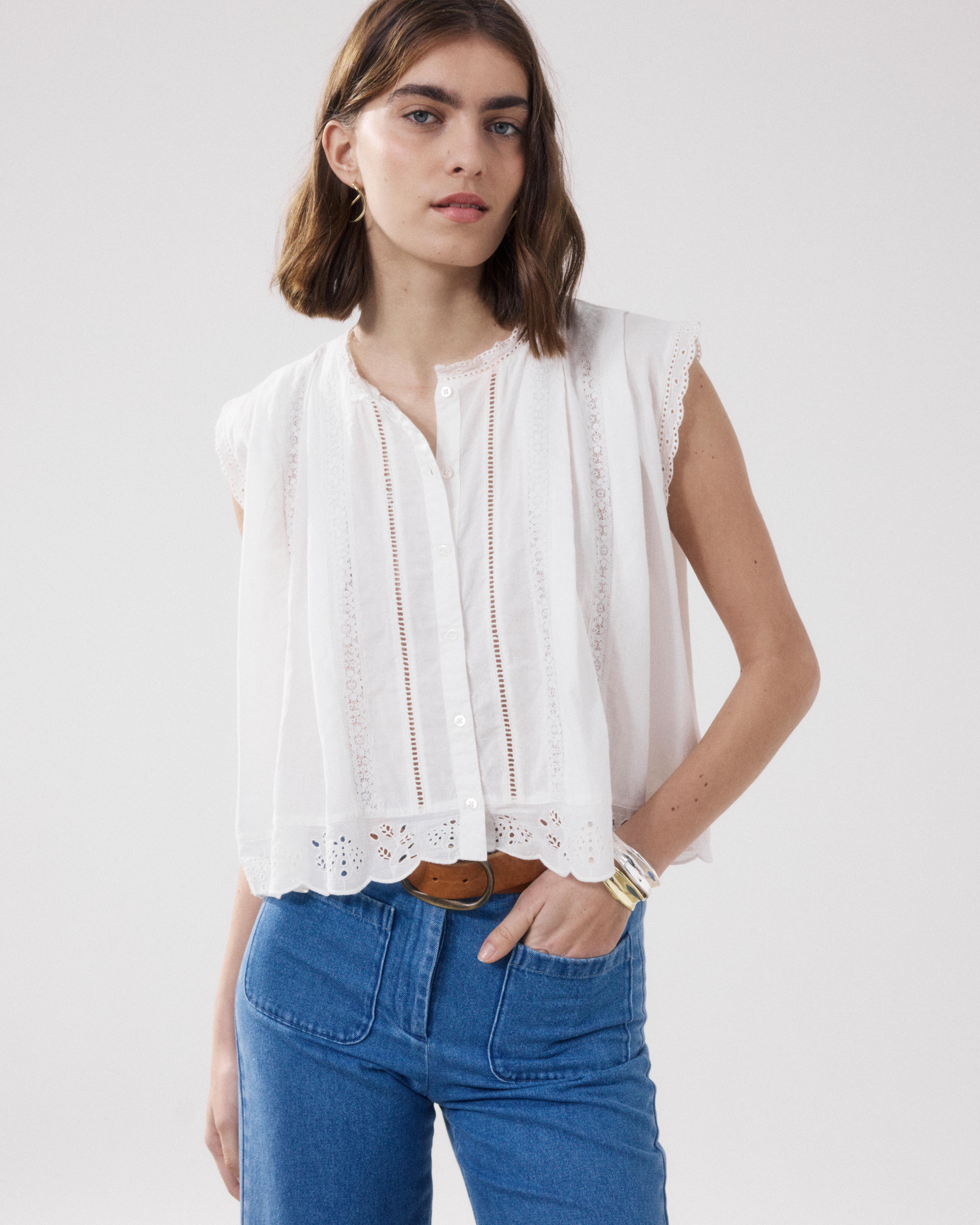 Heriter cotton voile blouse オフホワイト Cybil Women's Ecru Cotton Voile Shirt BFCR550-01 - Women's Shirt