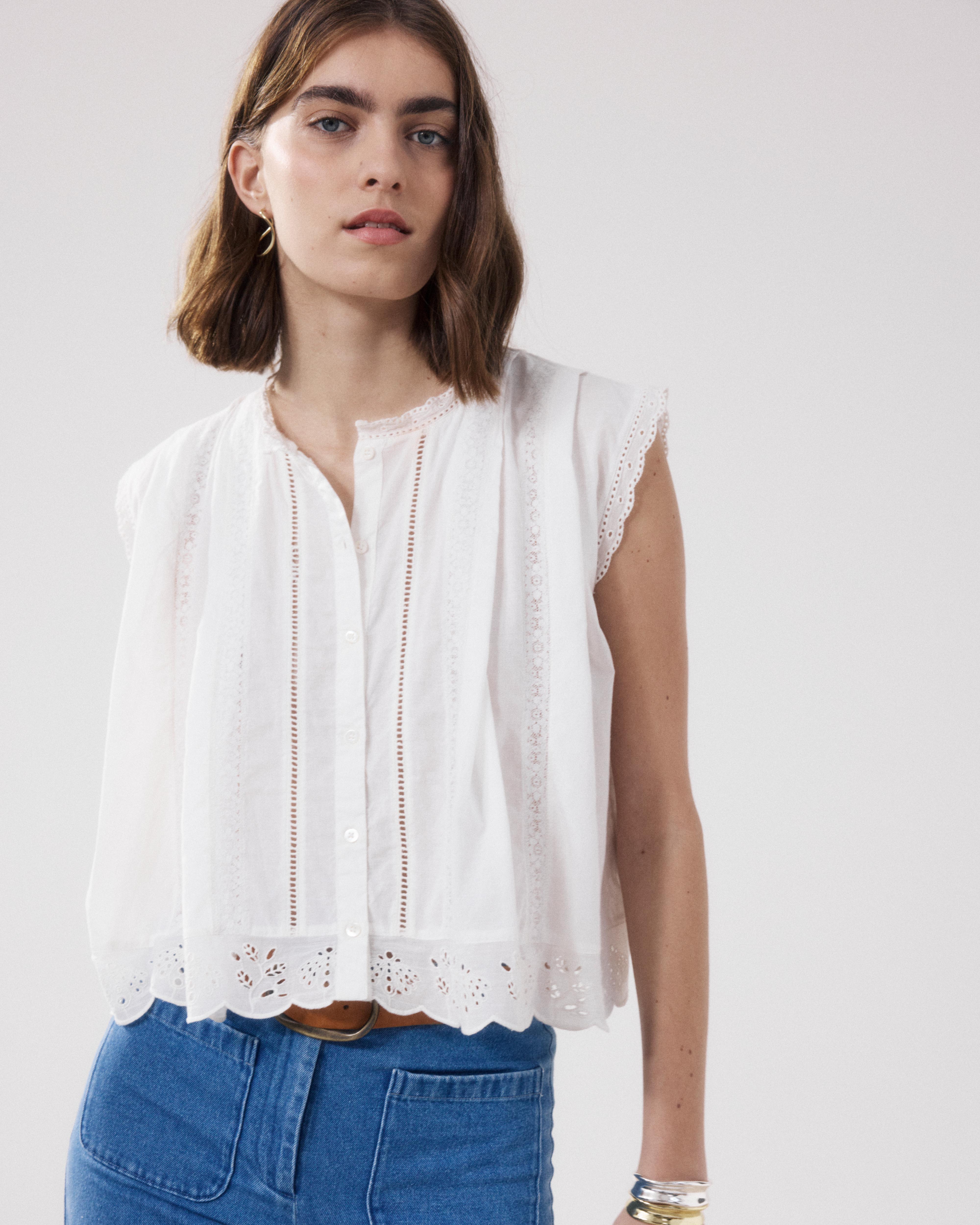Cybil Women's Ecru Cotton Voile Shirt BFCR550-01 - Women's Shirt