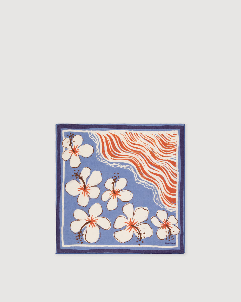 Bandana de algodón azul & naranja para mujer Hibiscus - Image 3