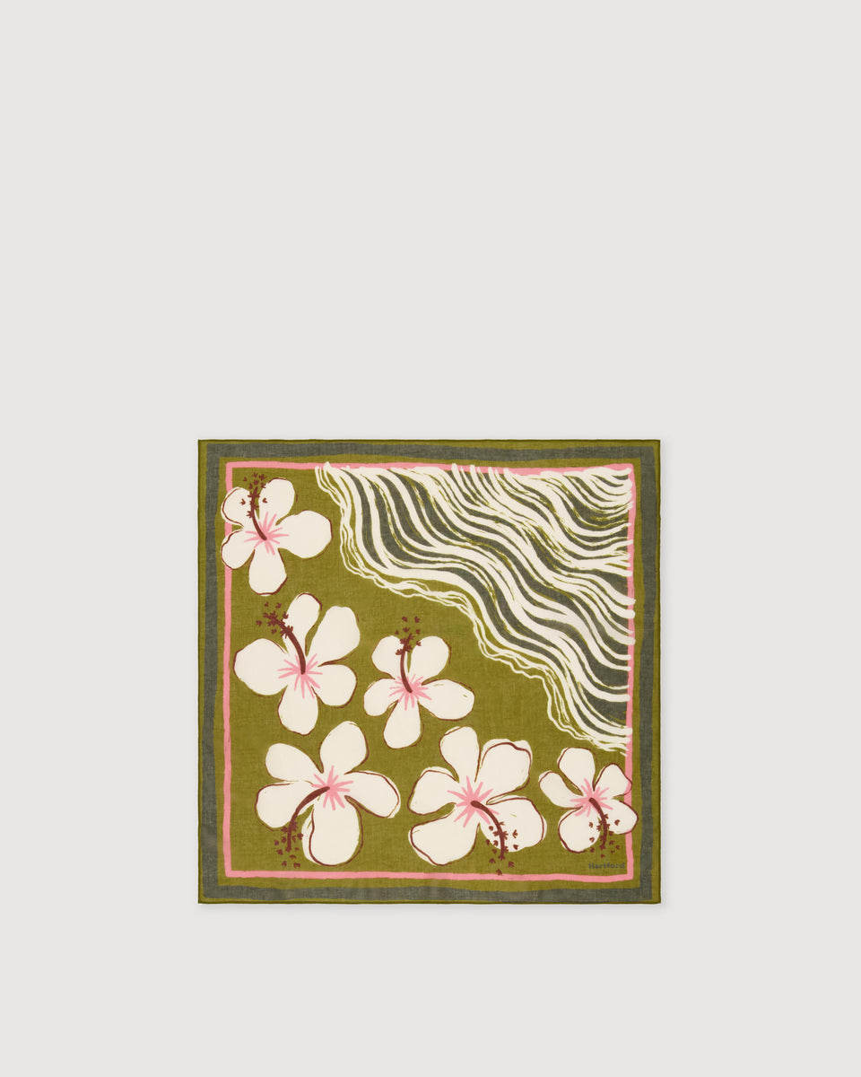Bandana de algodón verde para mujer Hibiscus - Image 3