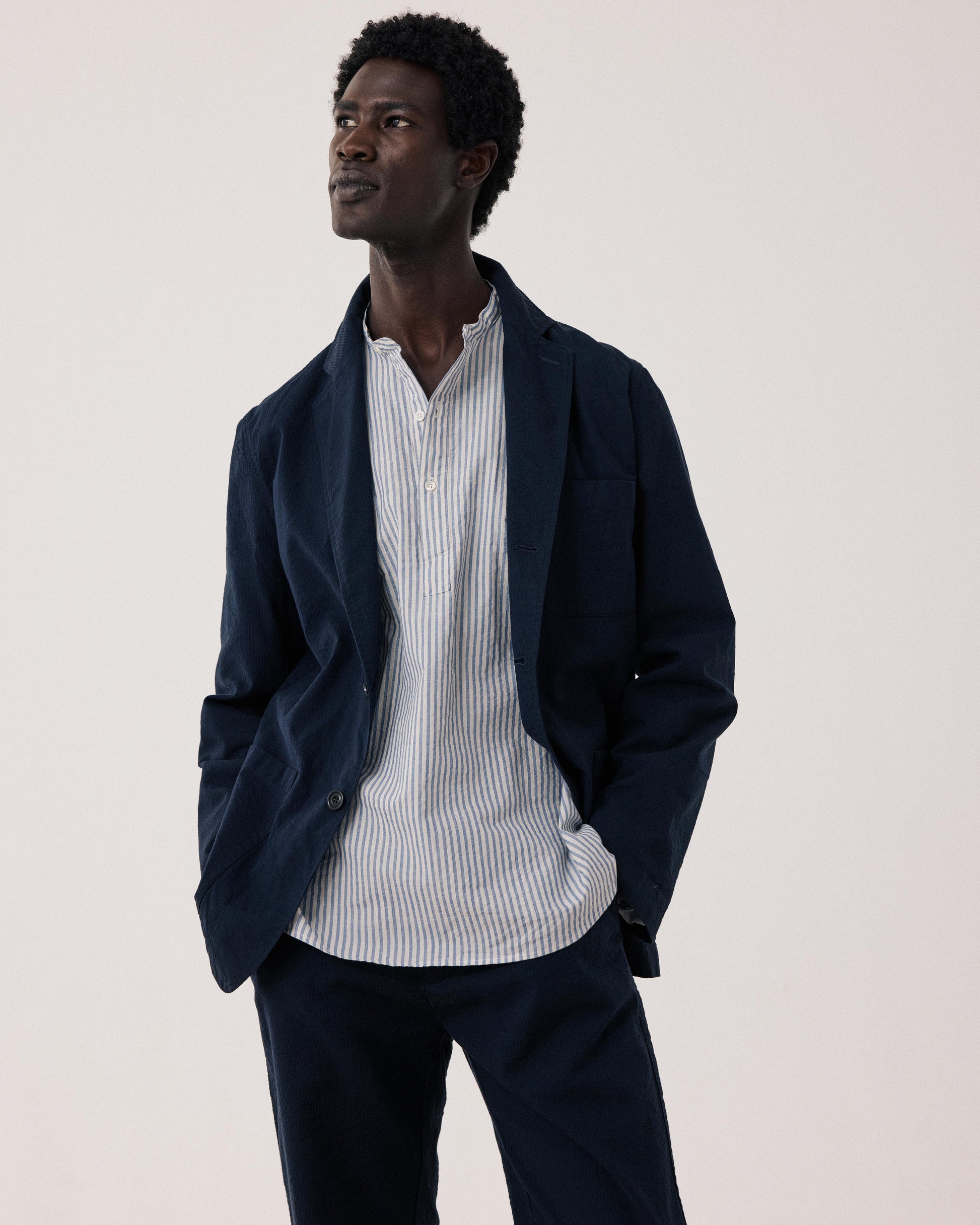 Veste Homme en Seersucker Bleu Marine Julian BFE1113-01