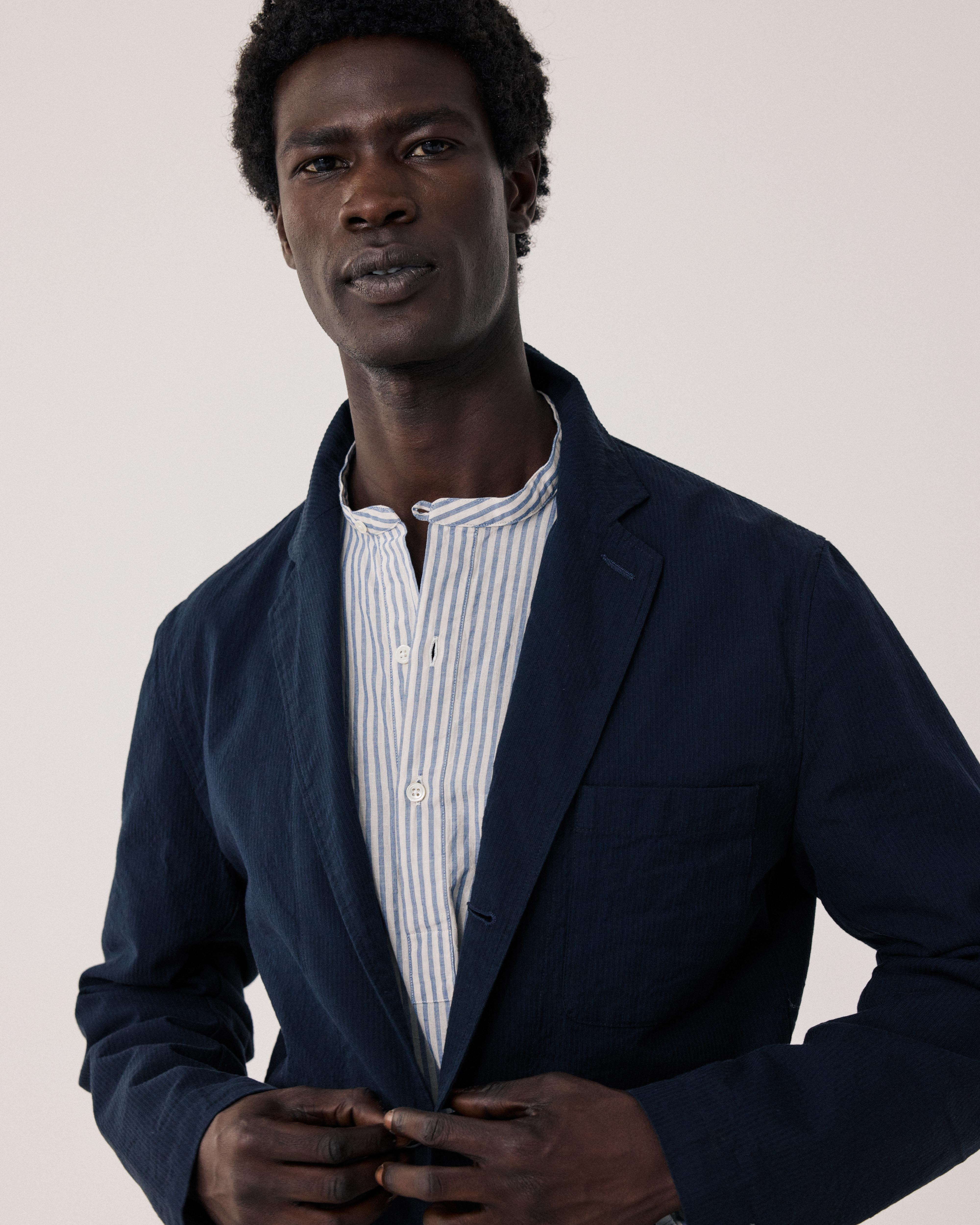 Julian Men's Navy Blue Seersucker 'Canete' Jacket BFE1113-01
