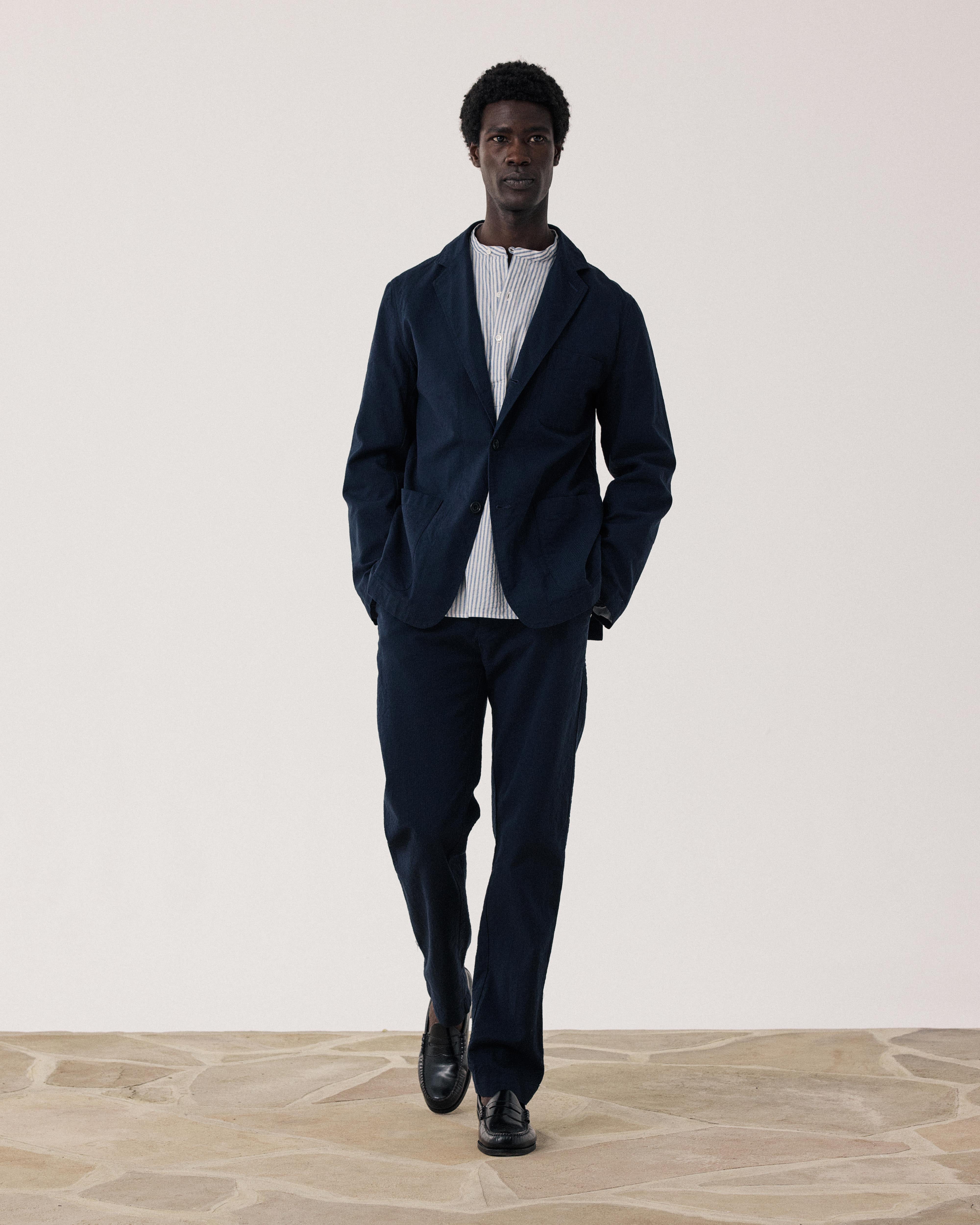 Julian Men's Navy Blue Seersucker 'Canete' Jacket BFE1113-01 Julian Men's Navy Blue Seersucker 'Canete' Jacket BFE1113-01