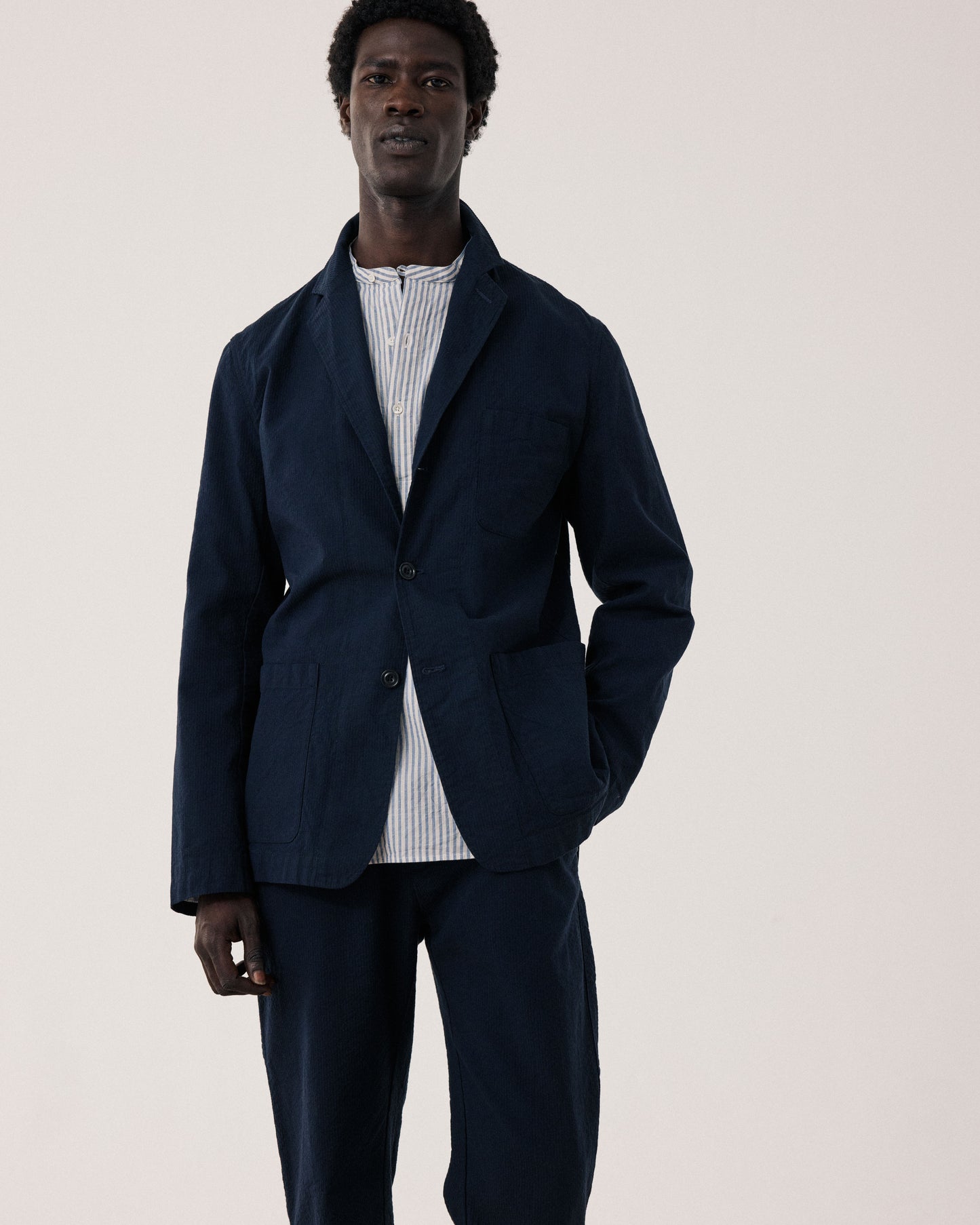 Julian Men's Navy Blue Seersucker 'Canete' Jacket