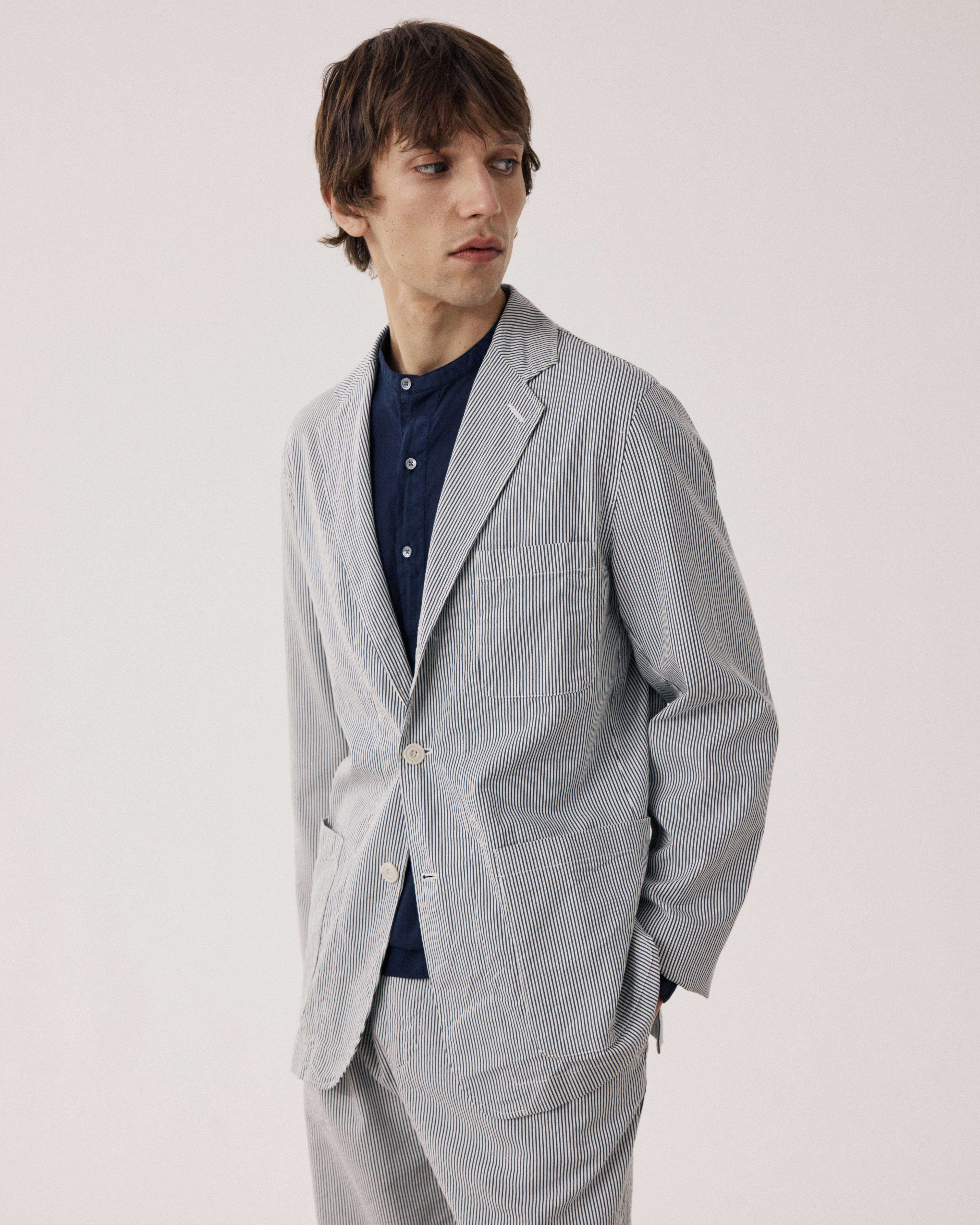Julian Men's Navy & Off-White Seersucker 'Canete' Jacket BFE1113