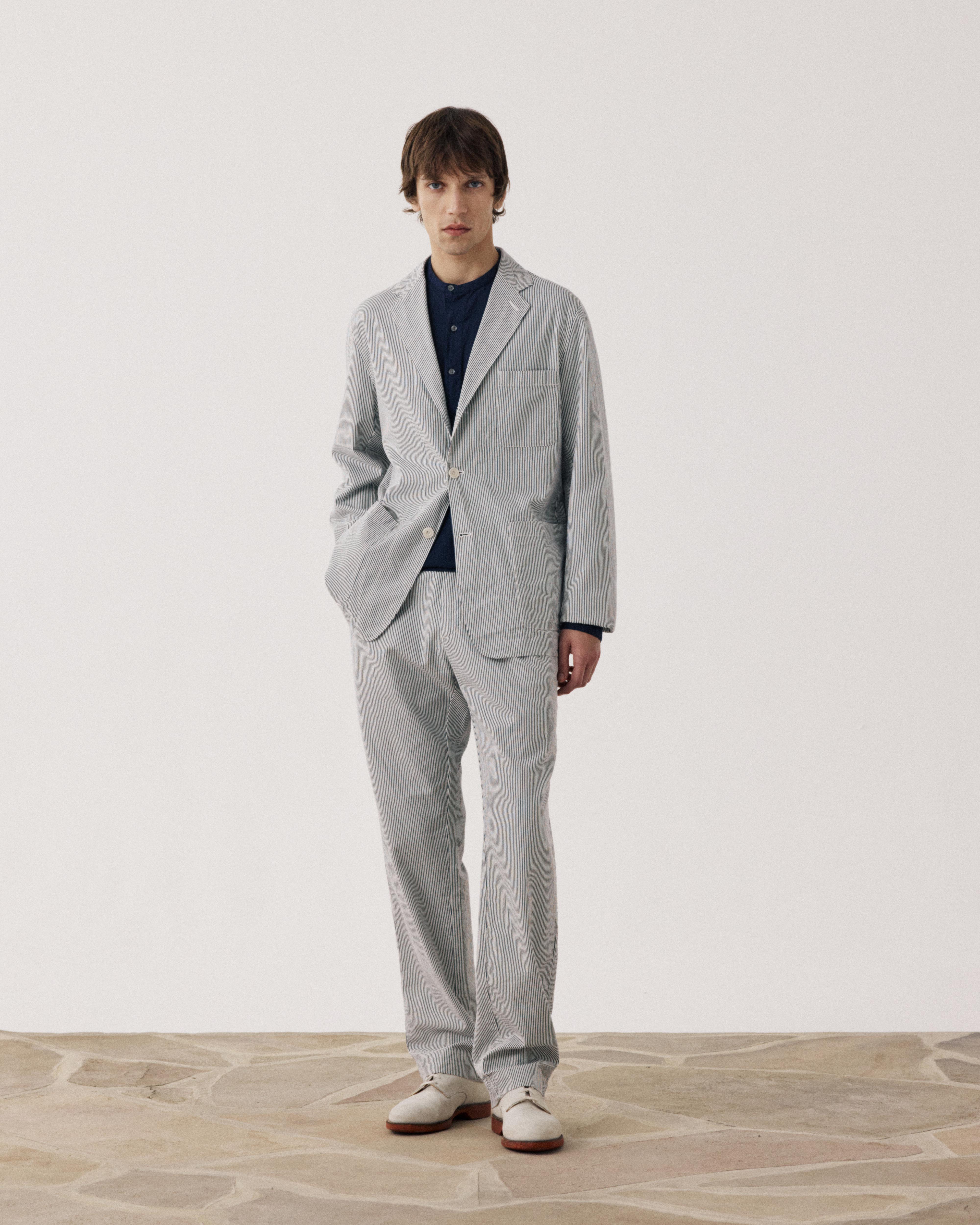 Julian Men's Navy & Off-White Seersucker 'Canete' Jacket BFE1113