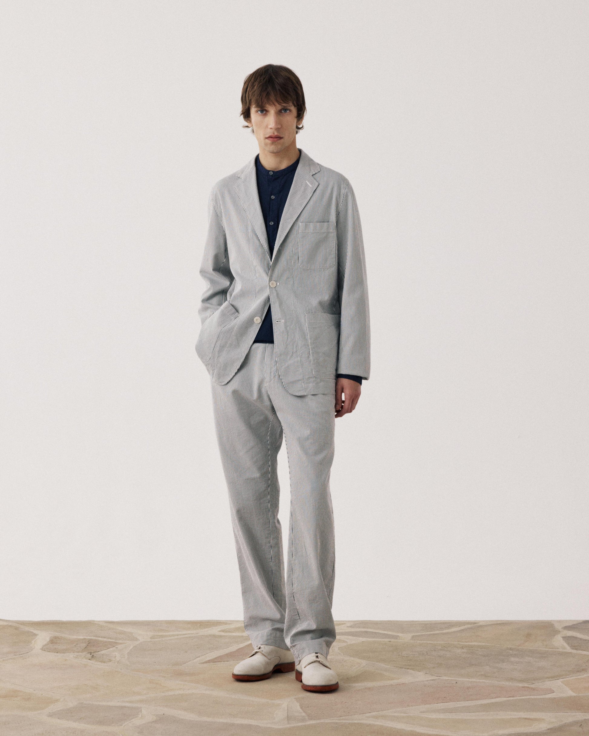 Men's Navy Blue & Off-white Seersucker Jacket Julian BFE1113-02